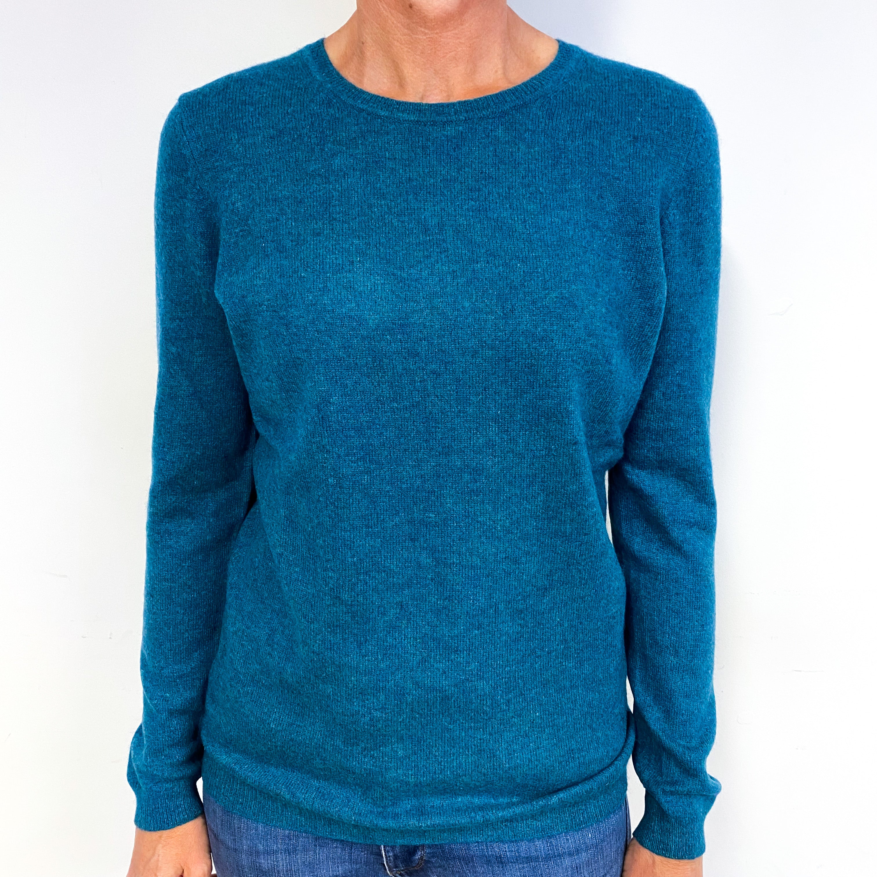 Teal Green Marl Knit Cashmere Crew Neck Jumper Medium