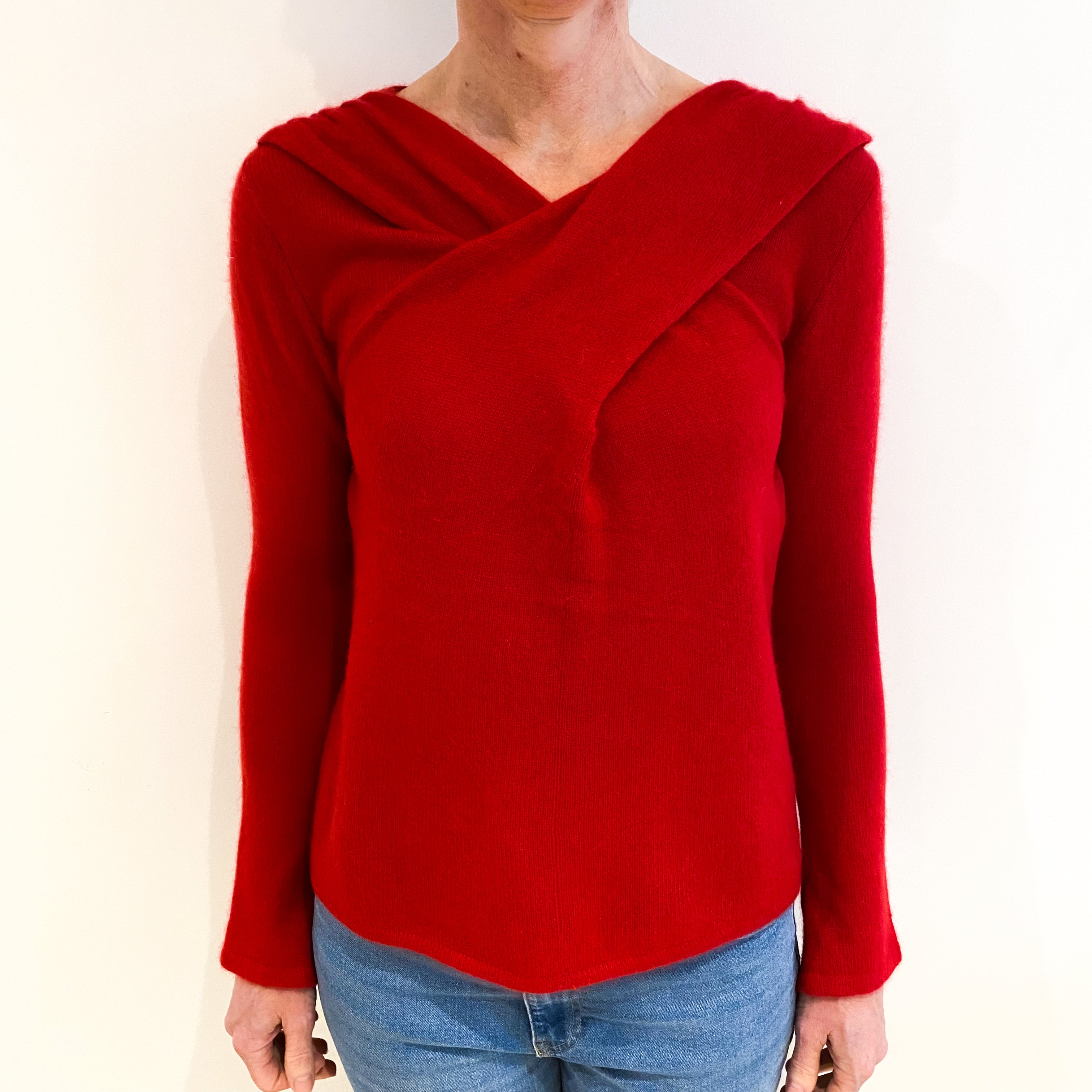 Post Box Red Cashmere Cross Over V Neck Jumper Small