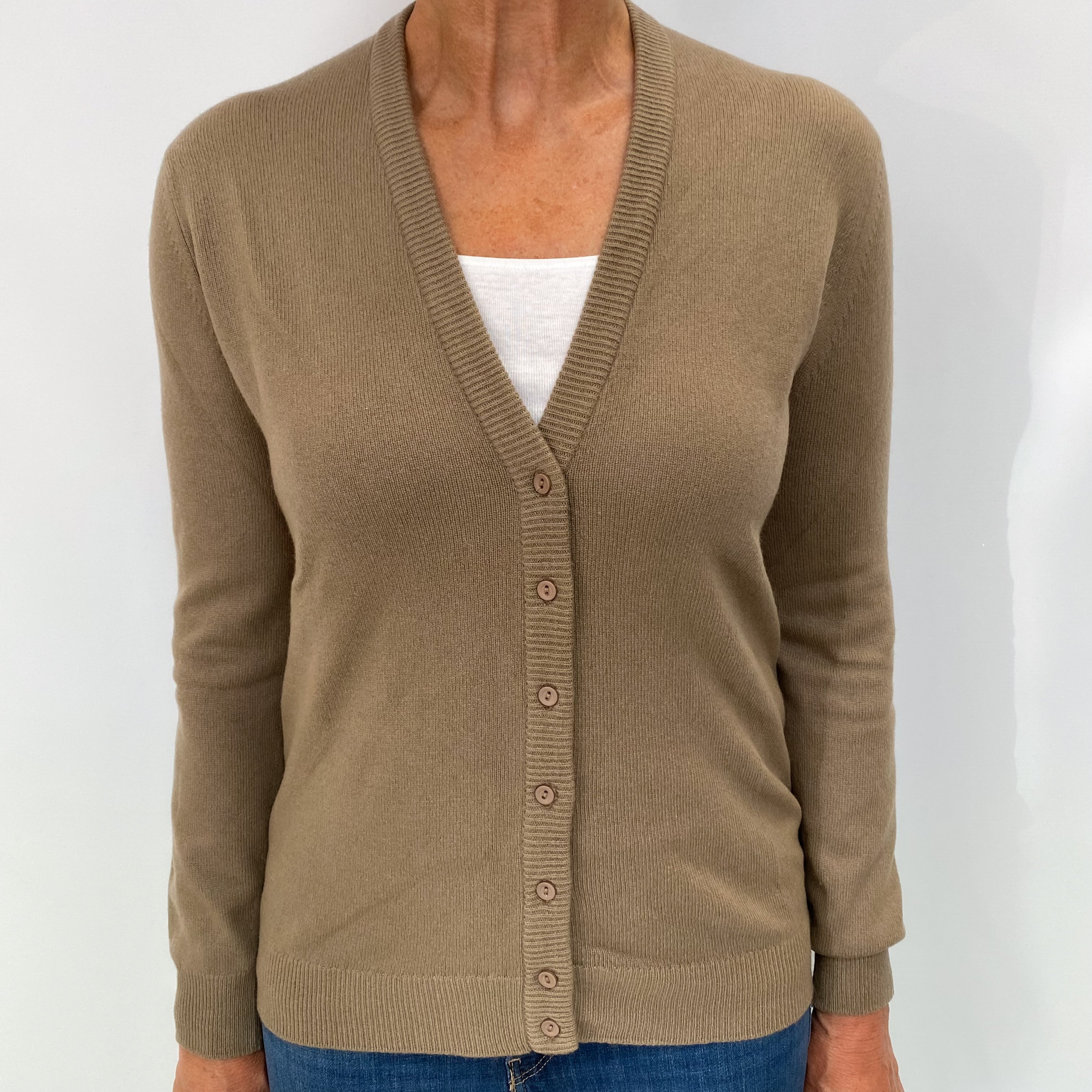Jaeger Truffle Brown Cashmere V Neck Cardigan Medium