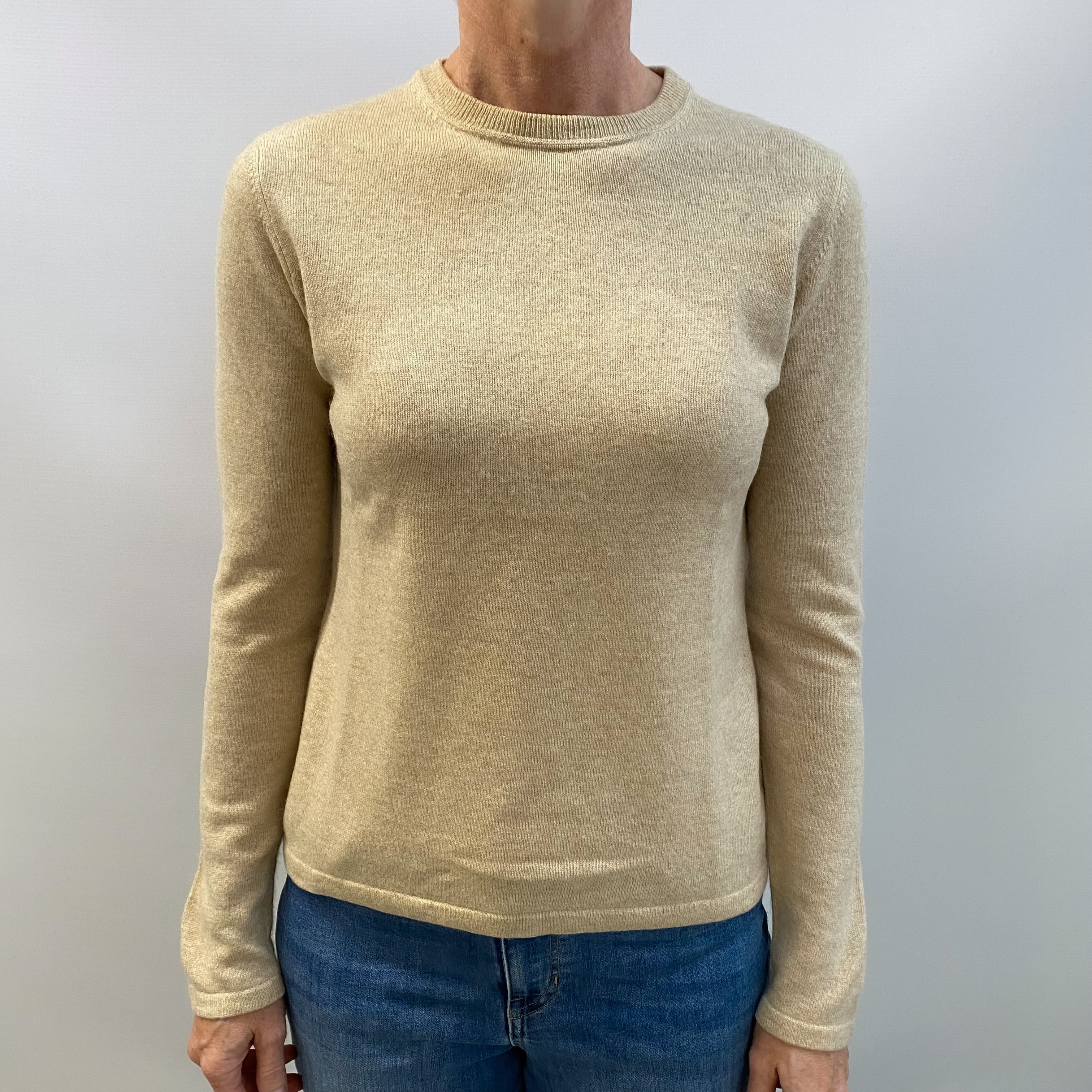 Sand Beige Cashmere Crew Neck Jumper Small