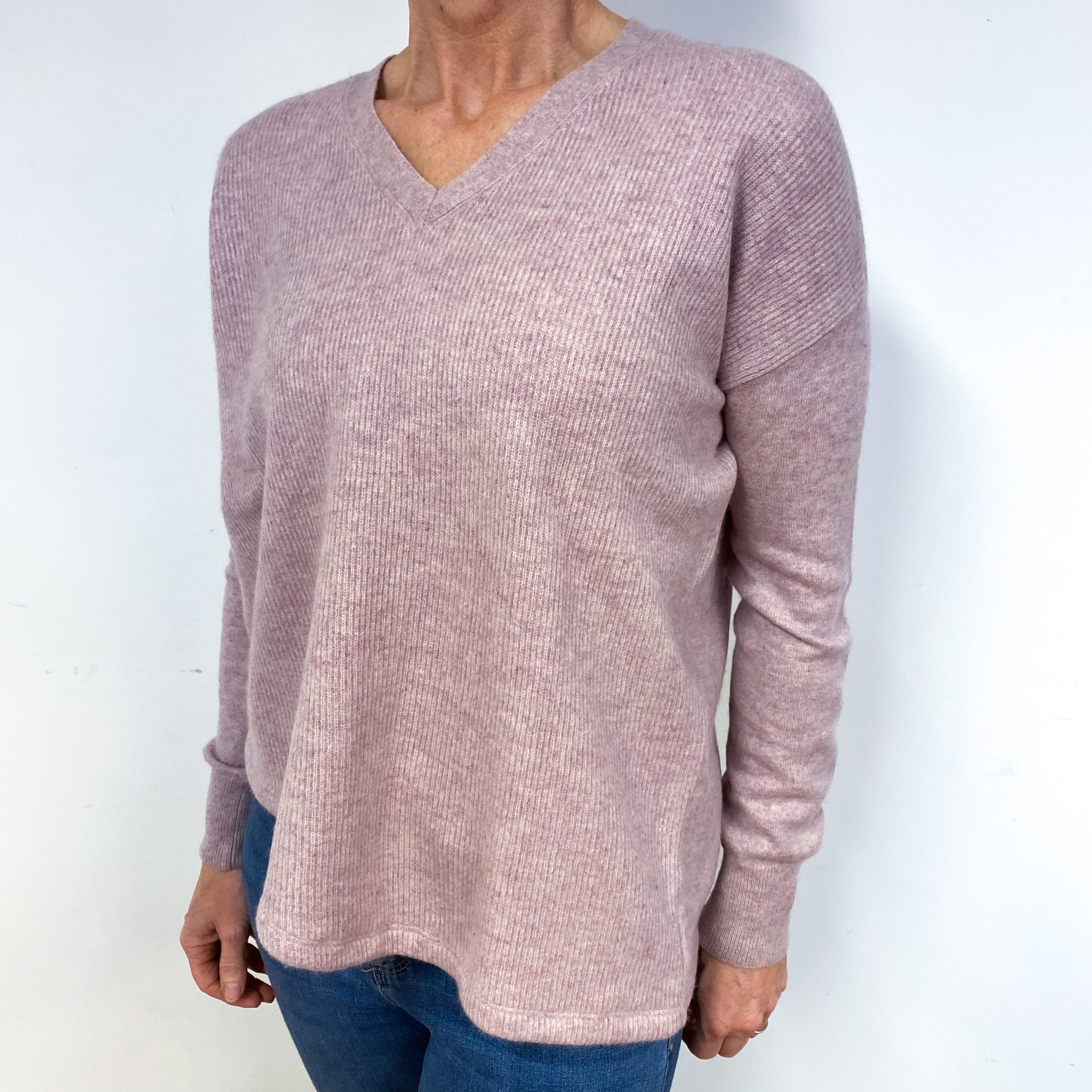 Pale Mauve Pink Cashmere V-Neck Jumper Medium