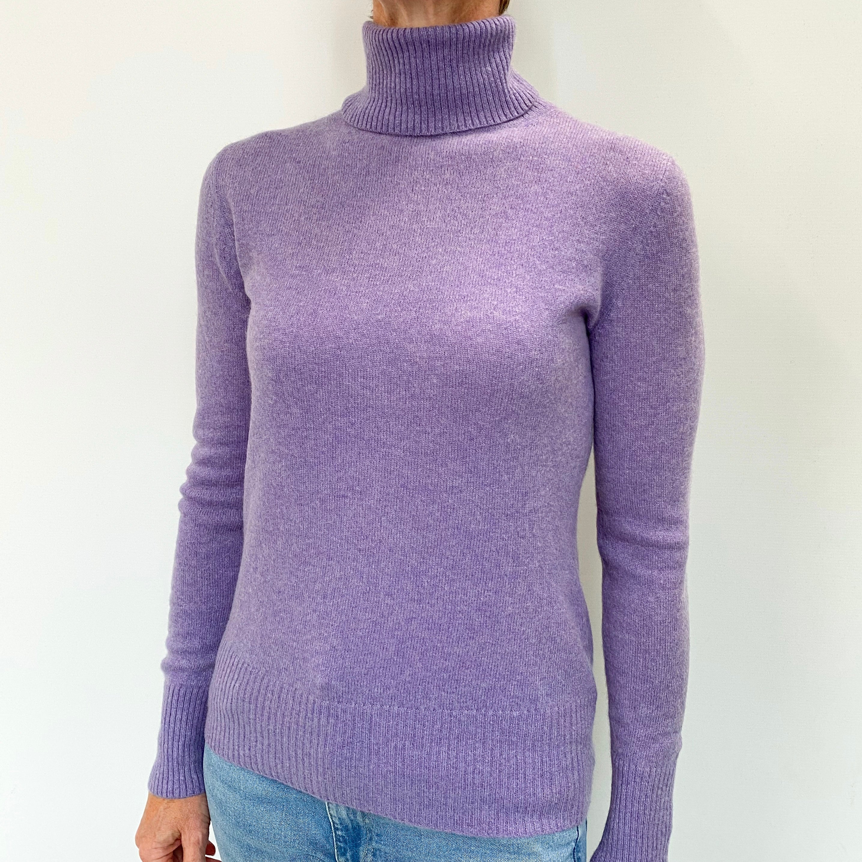 Lavender Purple Cashmere Polo Neck Jumper Small