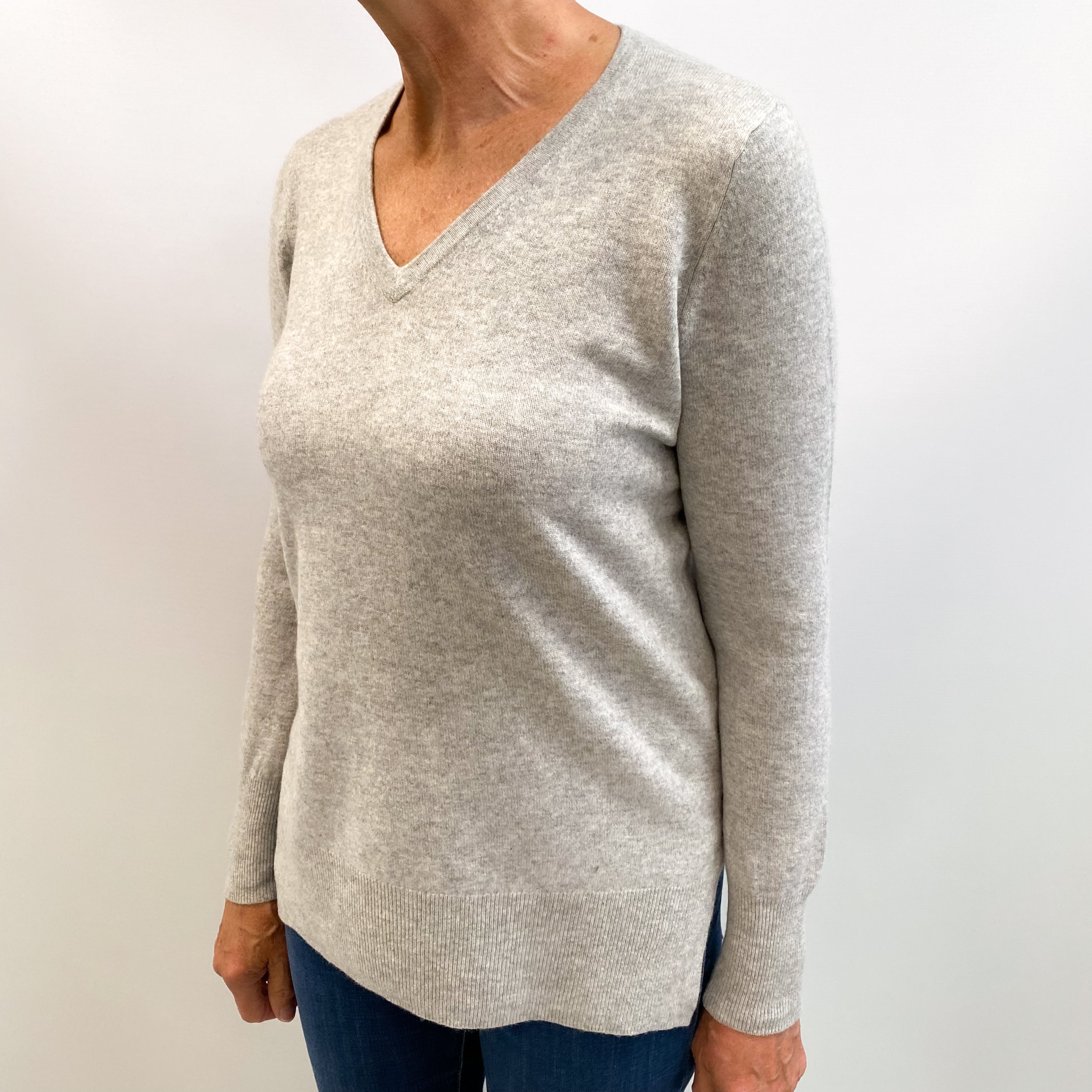 Smoke Grey Cashmere V Neck Jumper Medium