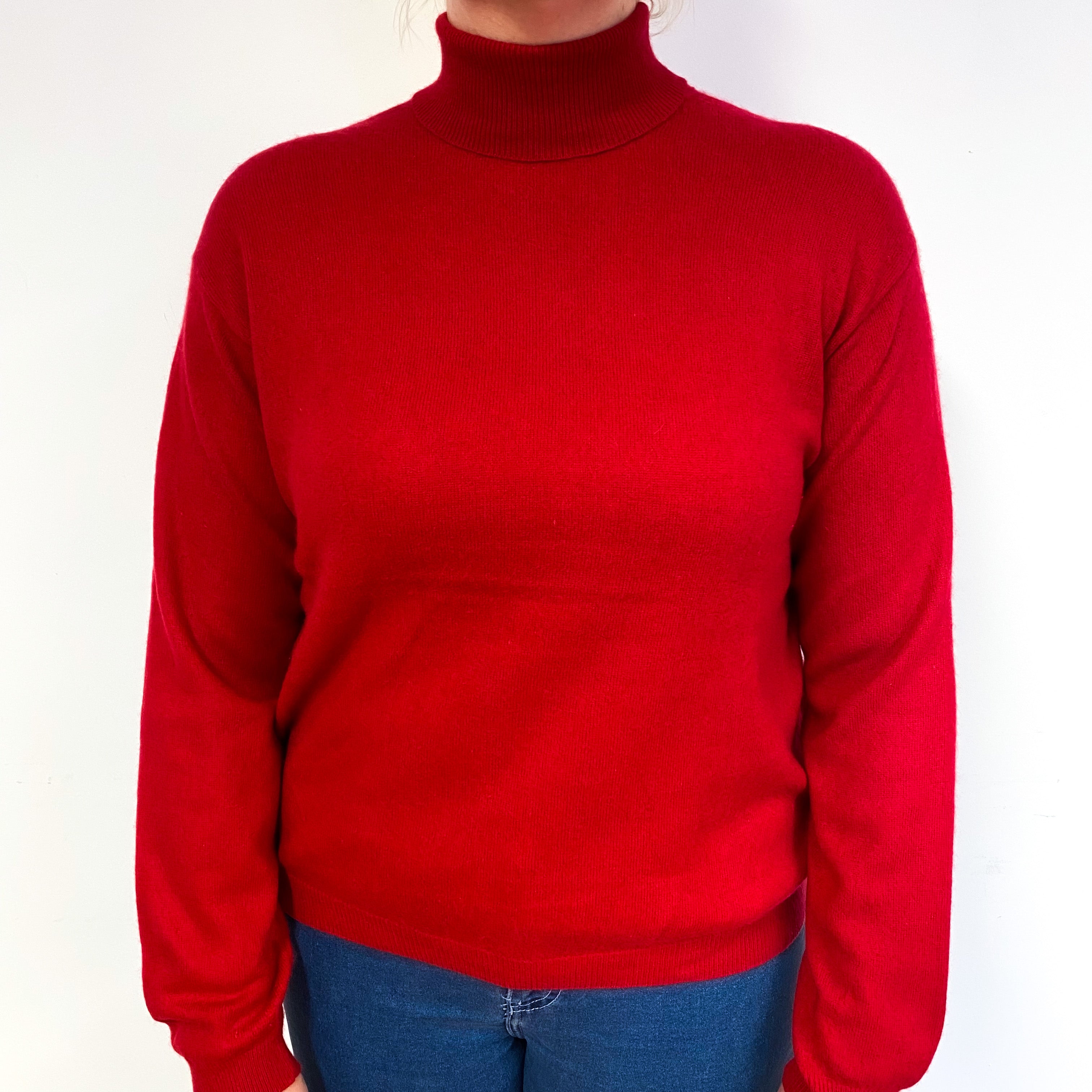 Post Box Red Cashmere Polo Neck Jumper Large