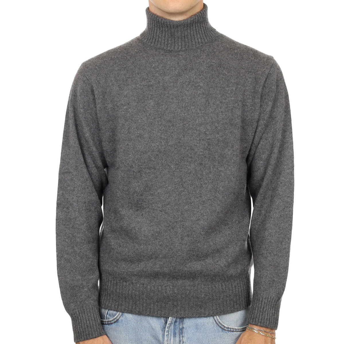 Men's Slate Grey Cashmere Polo Neck Jumper Medium