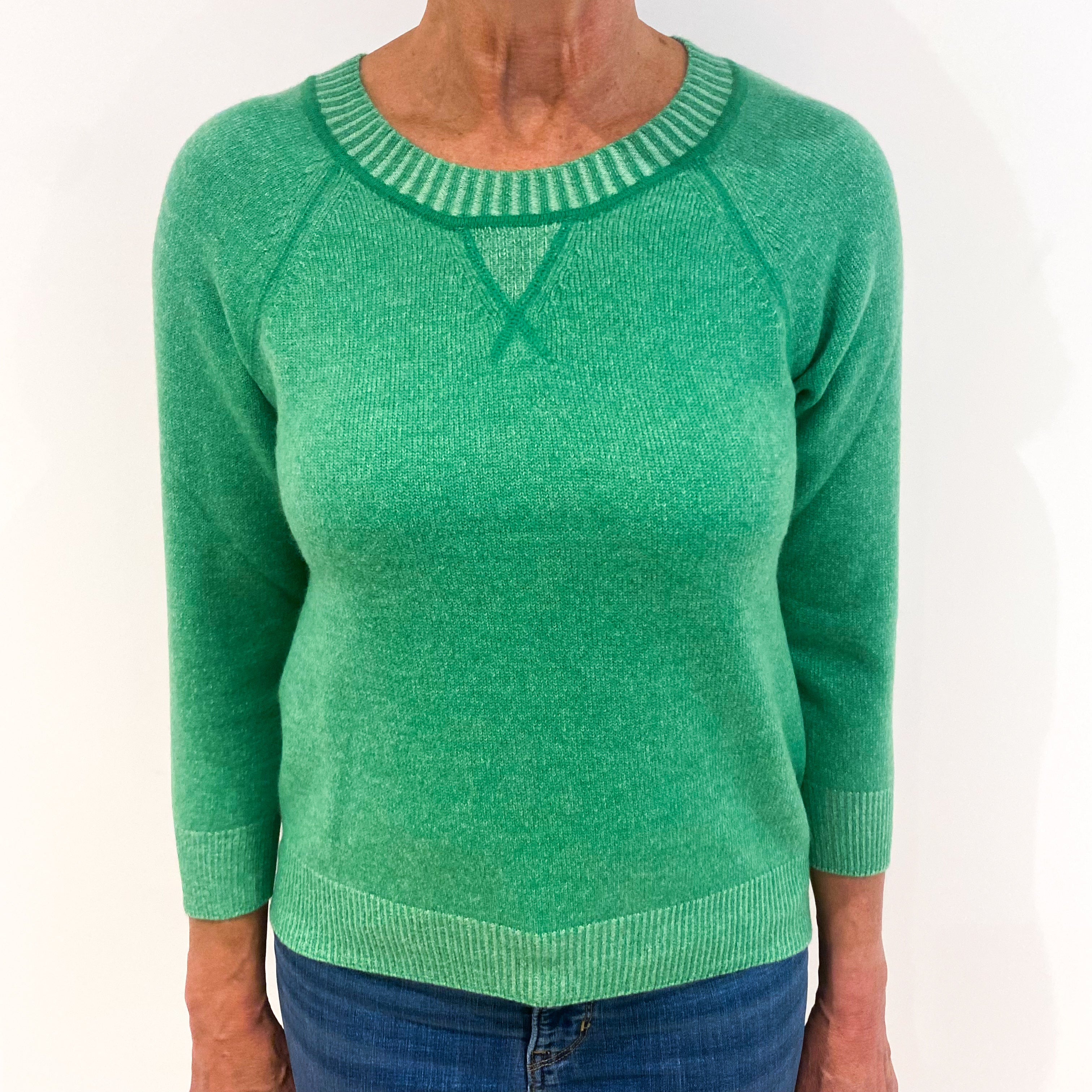 Pea Green Sweatshirt Style Cashmere Crew Neck Jumper Medium