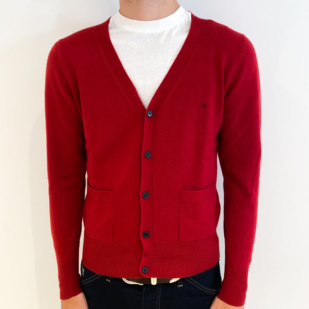 Men's Red Cashmere V-Neck Cardigan Medium