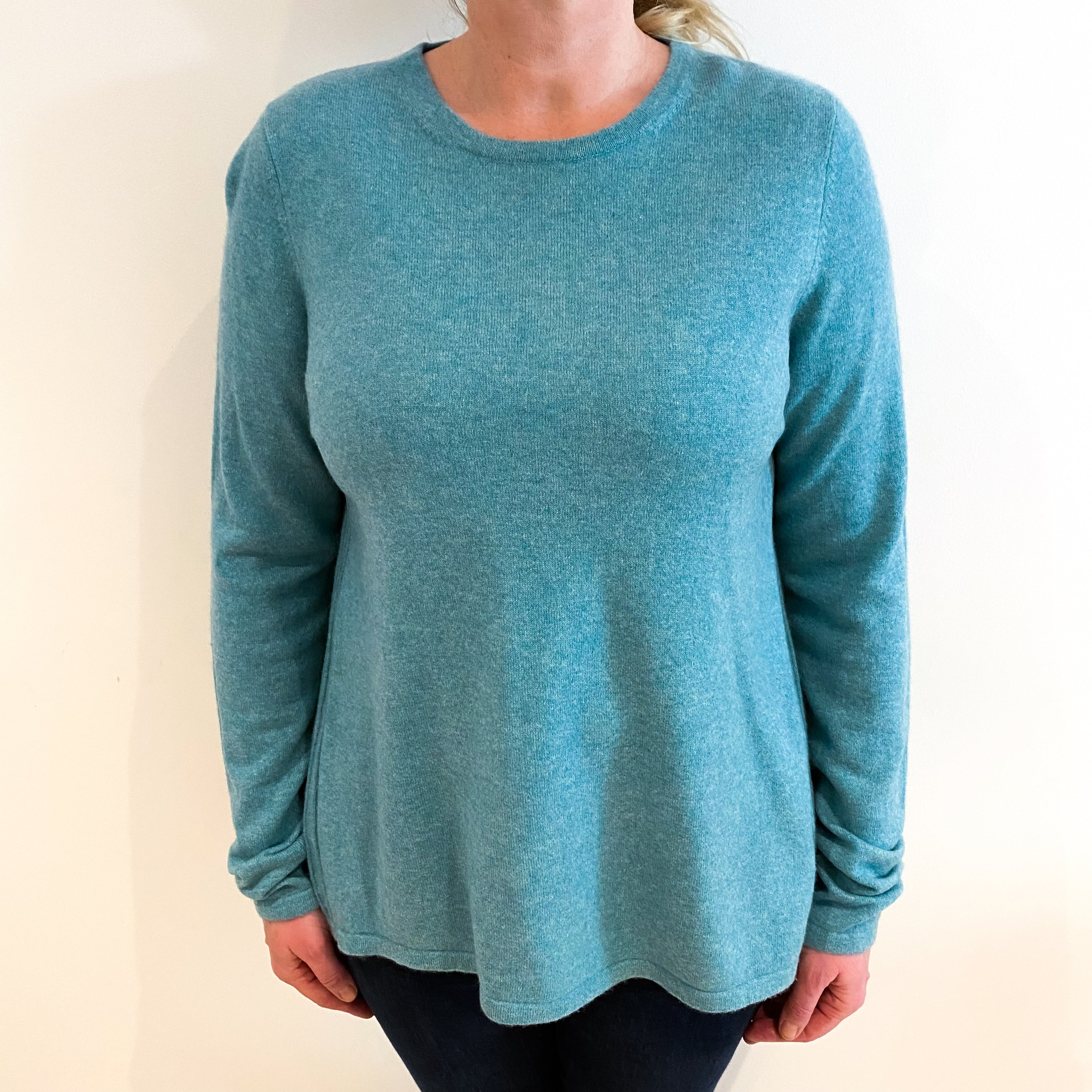 Aqua Green Cashmere Crew Neck Tunic Jumper Large