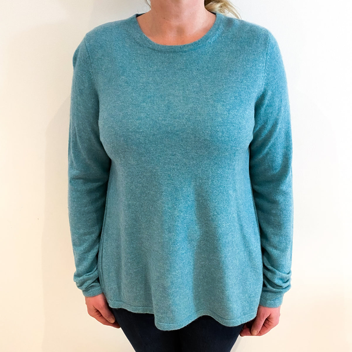 Aqua Green Cashmere Crew Neck Tunic Jumper Large