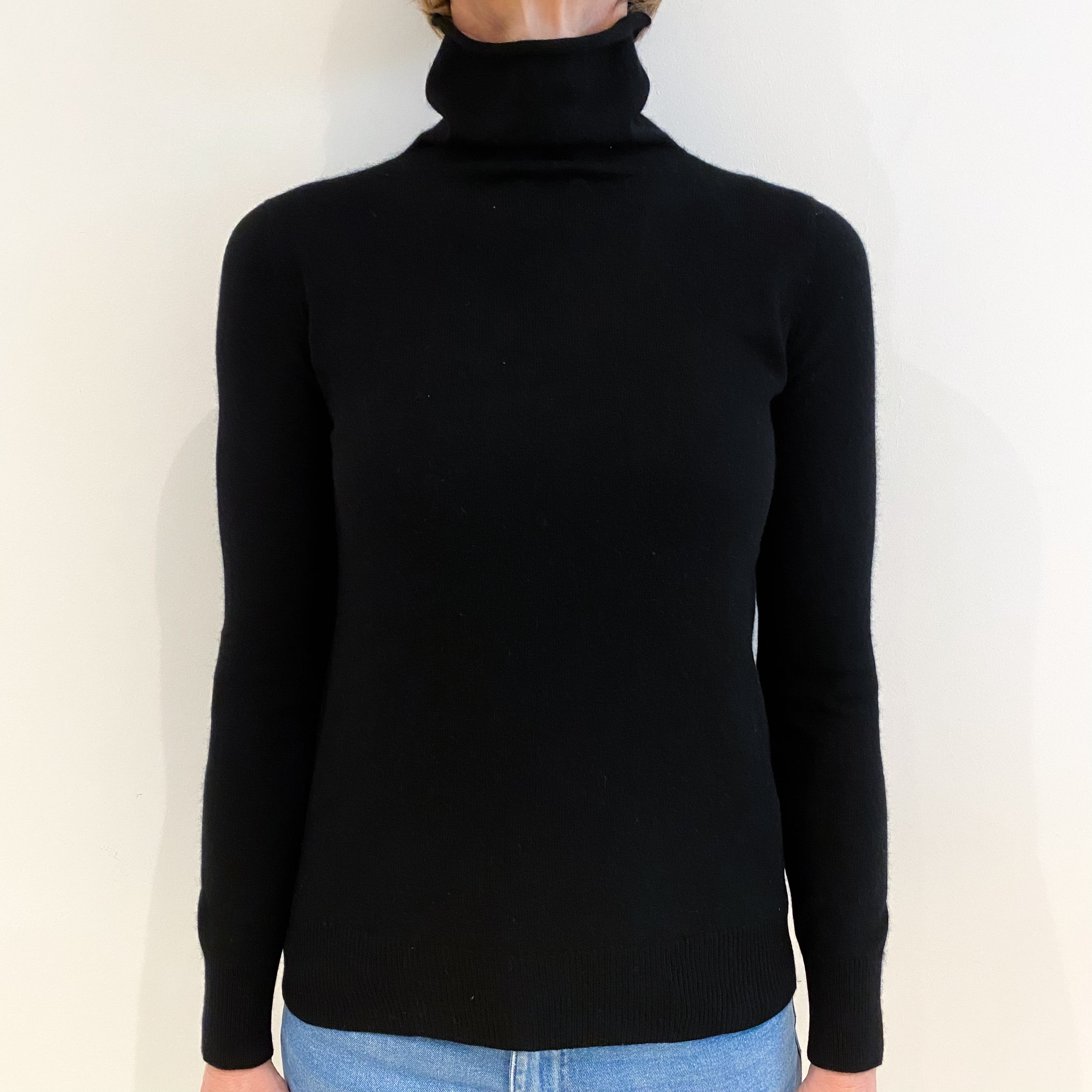 Black Cashmere Funnel Neck Jumper Small