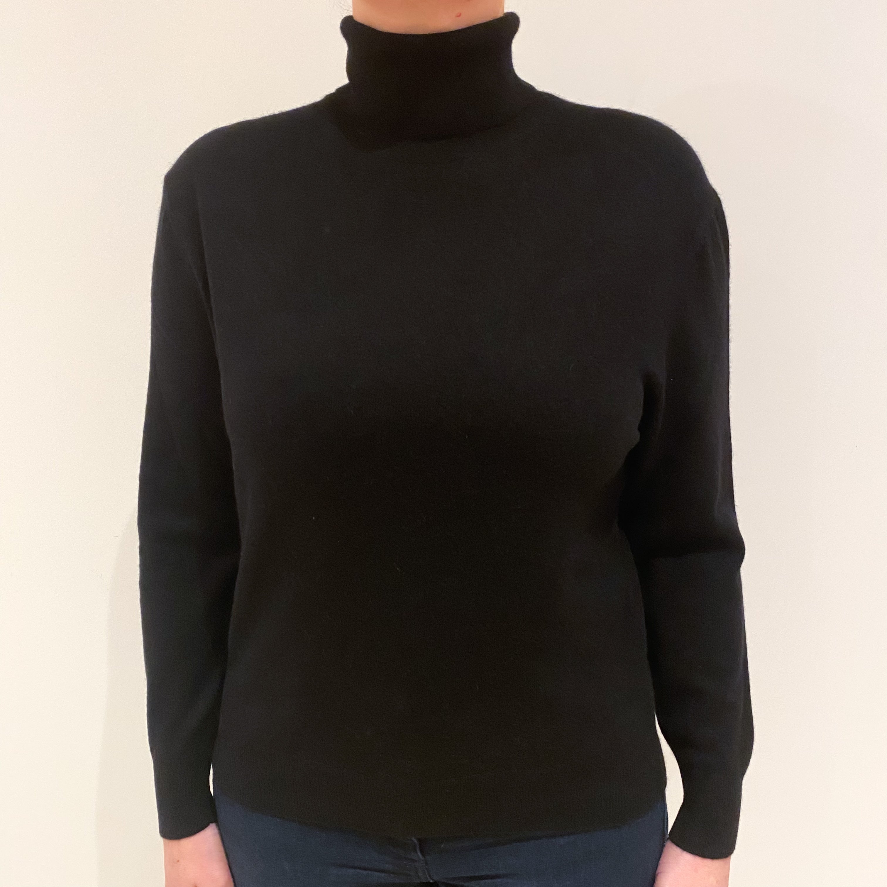 Black Cashmere Polo Neck Jumper Large
