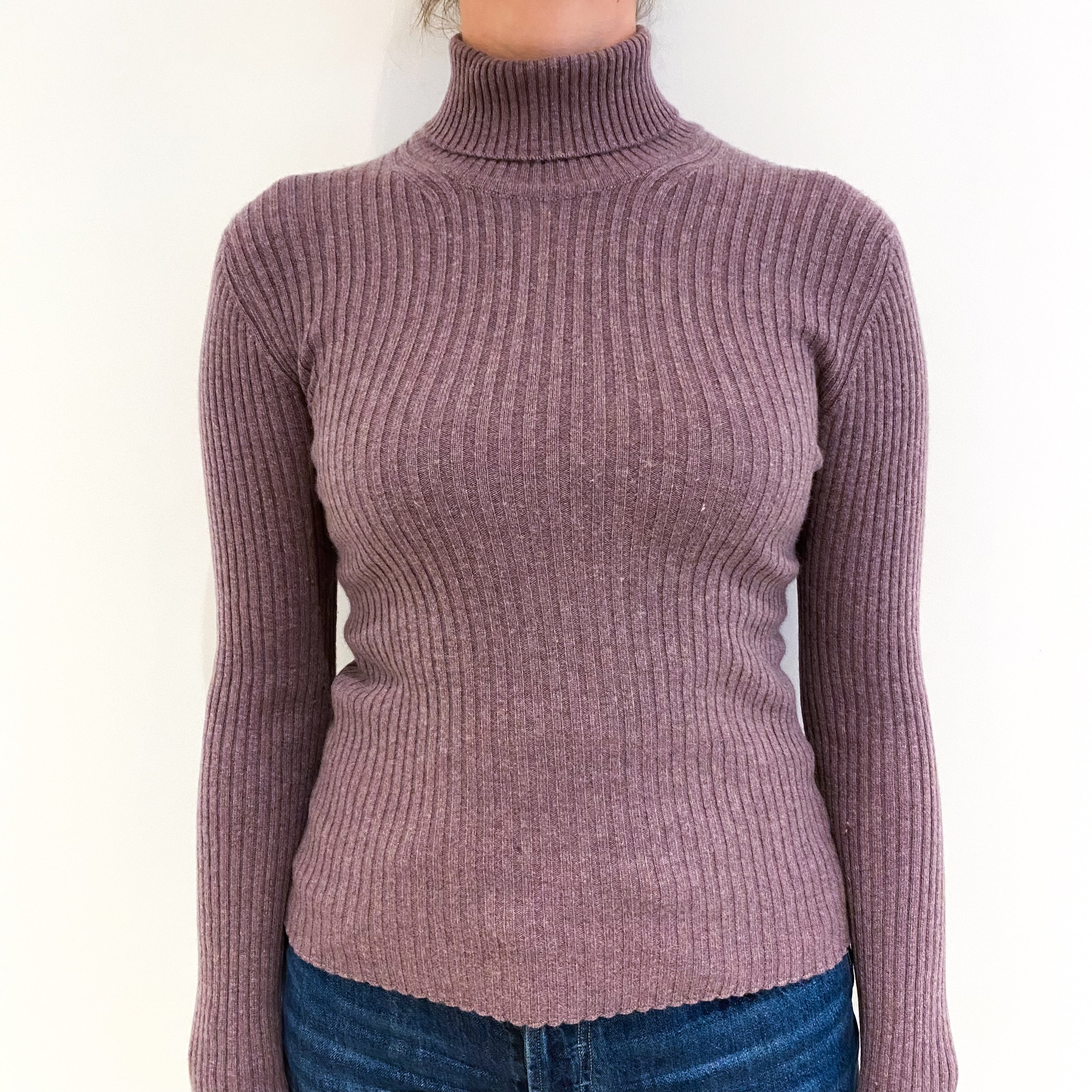 Heather Purple Cashmere Polo Neck Jumper Small