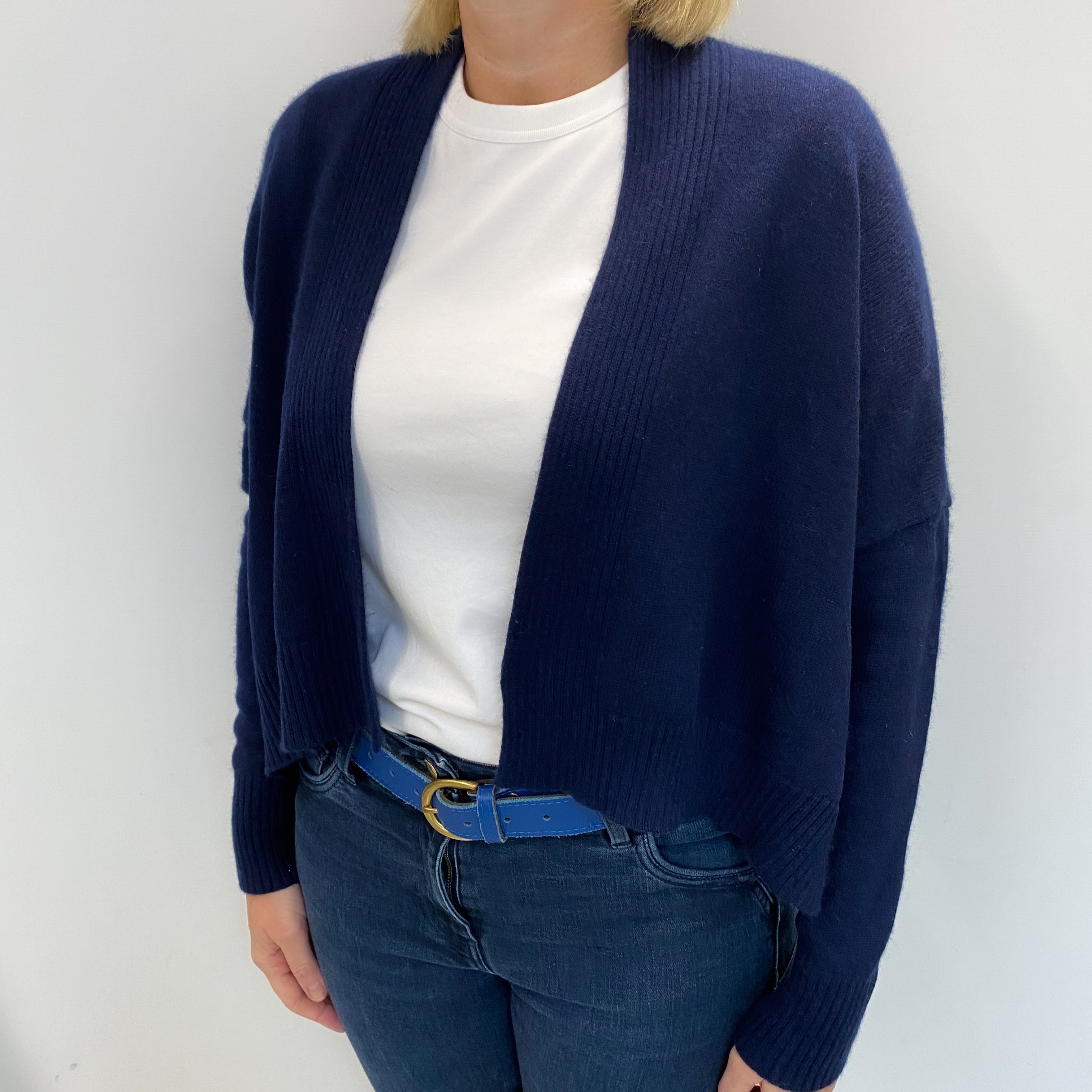 Peacock Blue Cashmere Edge To Edge Cardigan Large