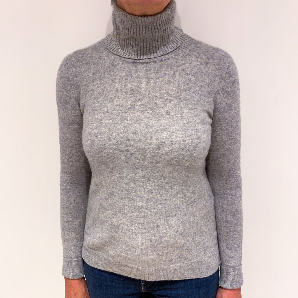 Smoke Grey Rib Side Cashmere Polo Neck Jumper Medium