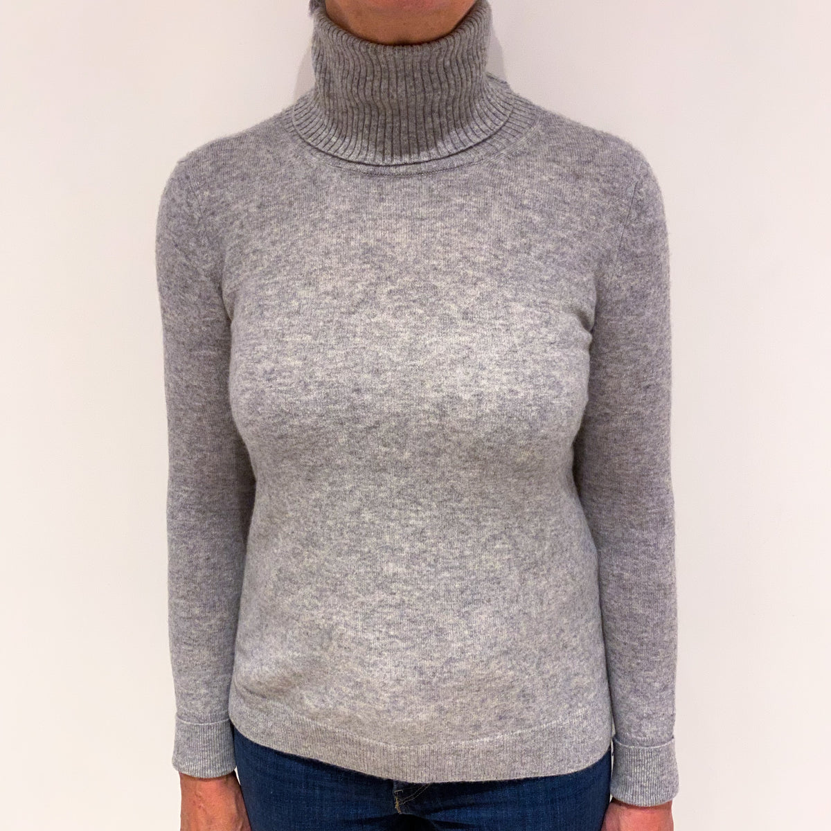 Smoke Grey Rib Side Cashmere Polo Neck Jumper Medium