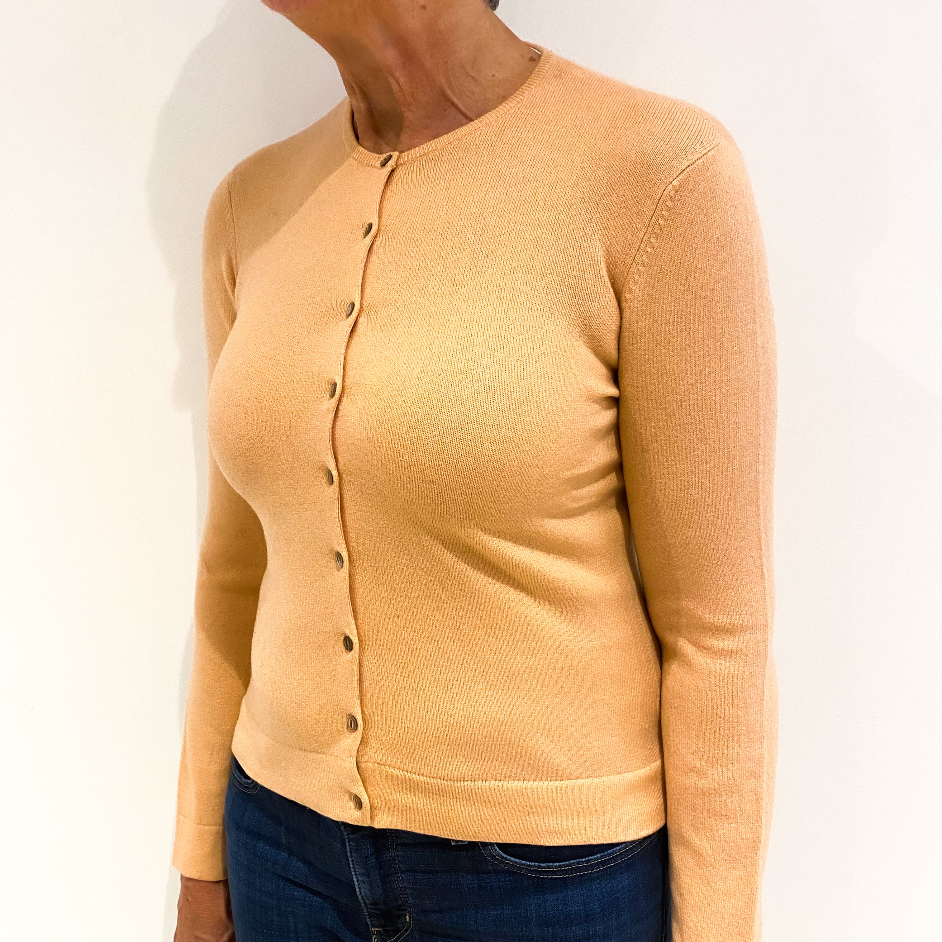 Apricot Pink Cashmere Crew Neck Cardigan Medium