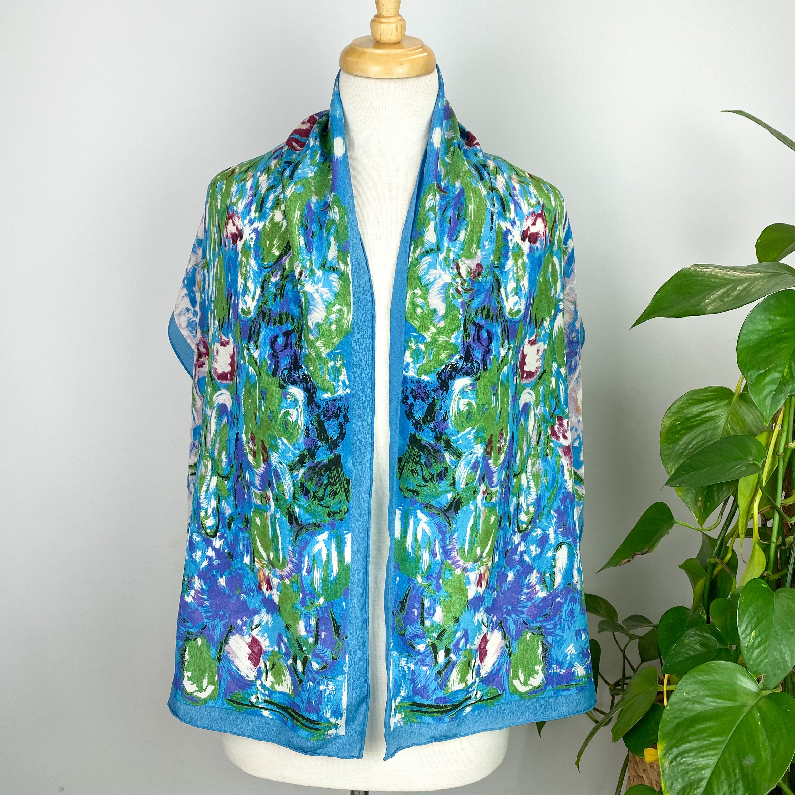 Modern Blue and Green Abstract Silk Scarf