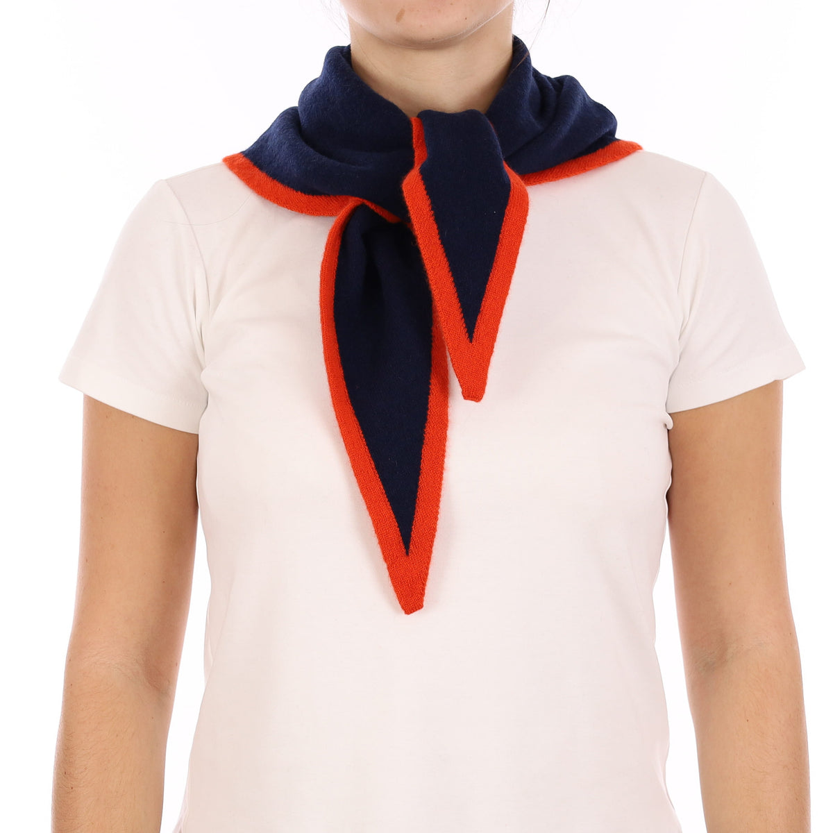 Brand New Navy and Sunburst Orange Recycled Cashmere Triangle Scarf