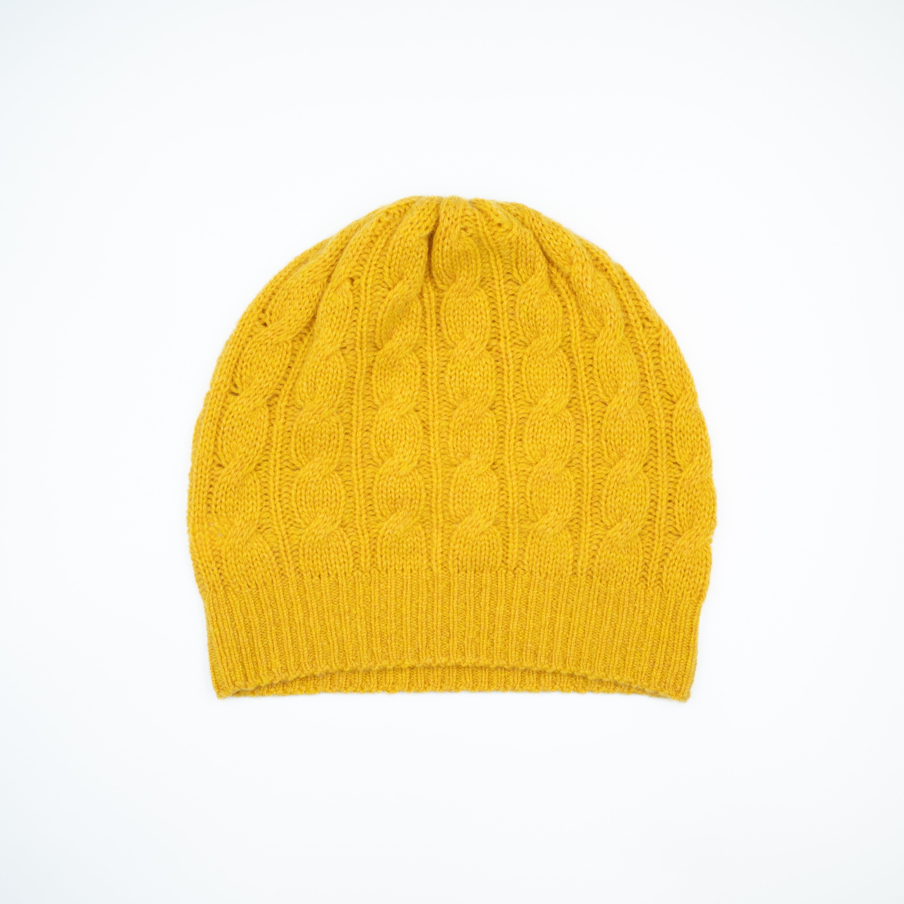Brand New Scottish Mustard Yellow Cable Knit Beanie Hat Unisex