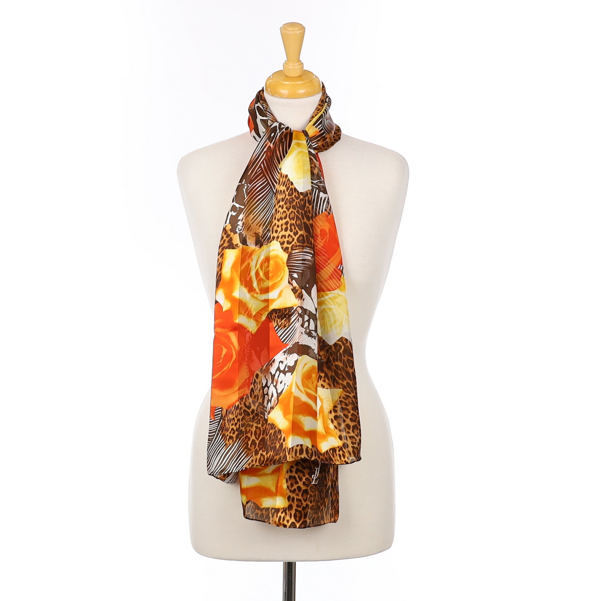 Immaculate Jammers & Leufgen Orange and Brown Patterned Silk Scarf