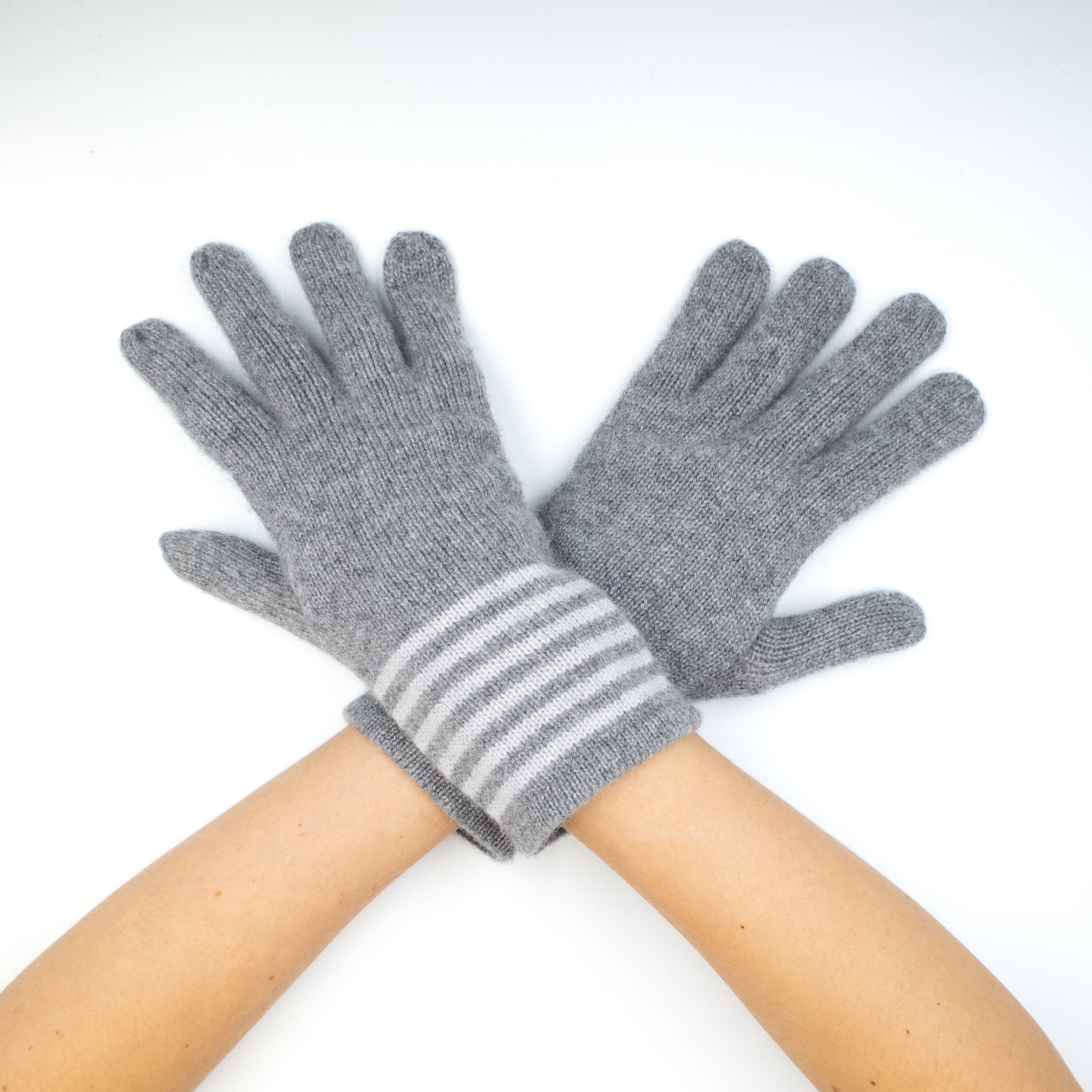 New Scottish Ash Grey Striped Cashmere Gloves