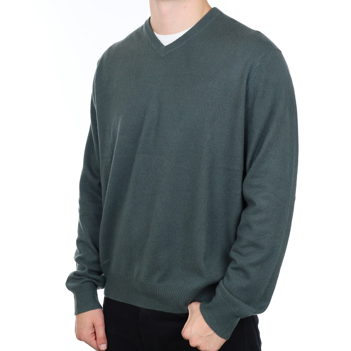 Men’s Spruce Green Cashmere V Neck Jumper XXL