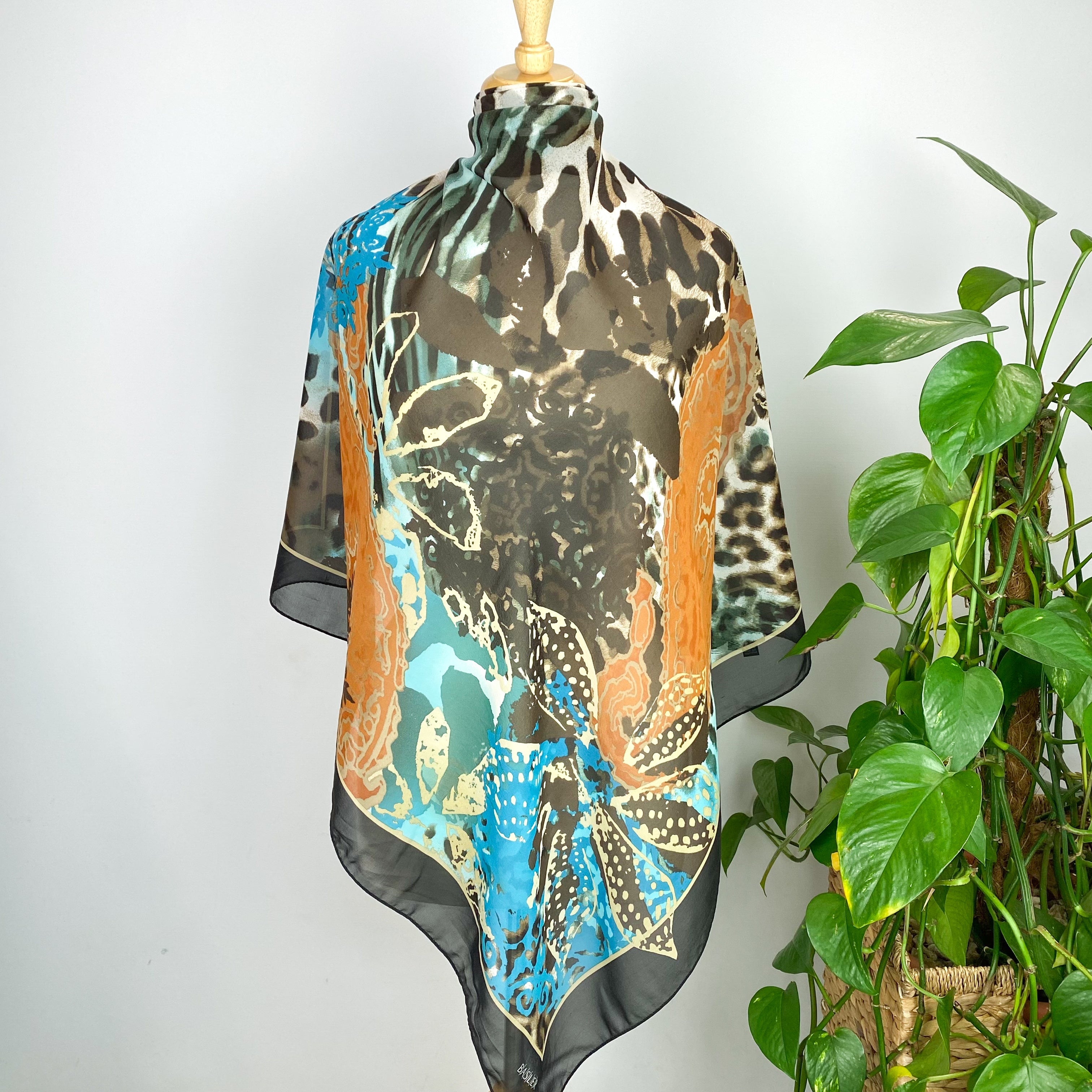 Black Patterned Basler Silk Scarf