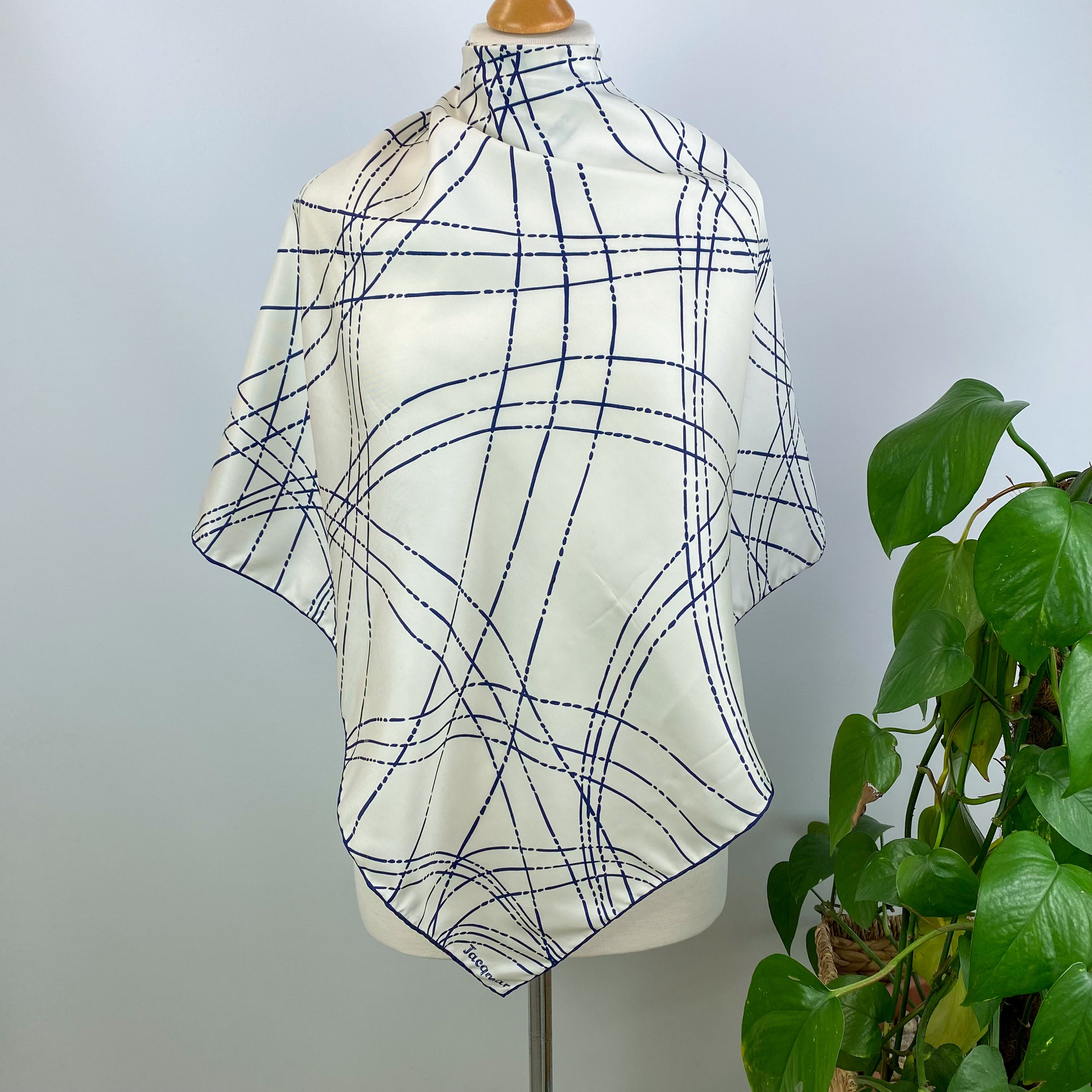 Jacqmar Navy & White Vintage Silk Scarf