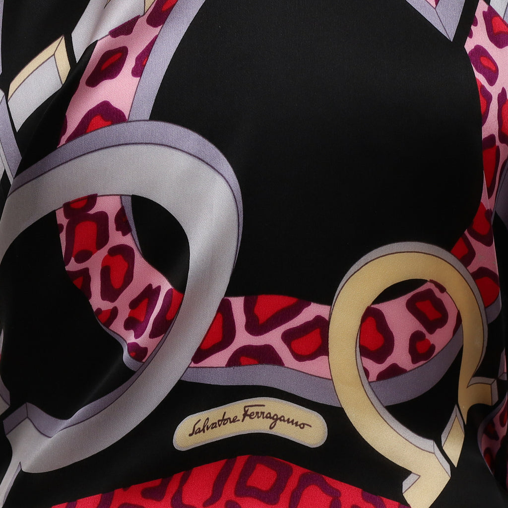 Salvatore Ferragamo Black and Pink Patterned Silk Scarf