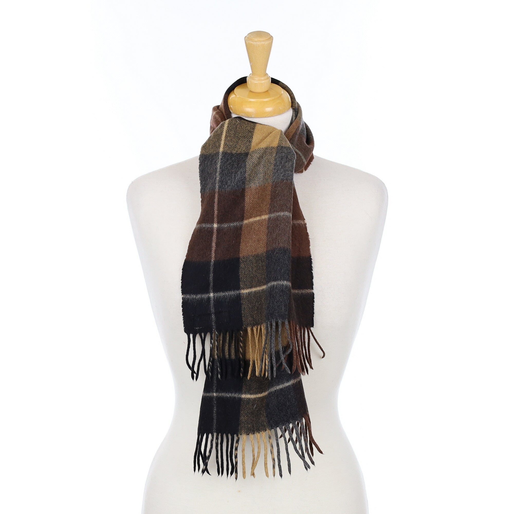 Brown & Black Check Cashmere Woven Scarf