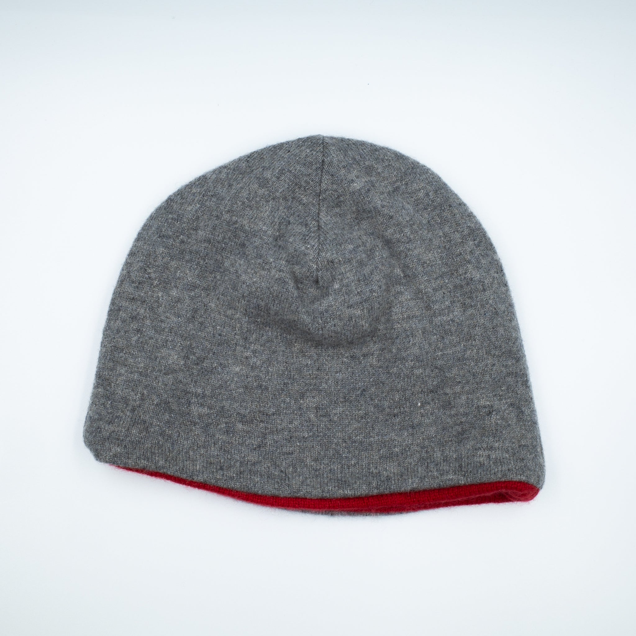 Smoke Grey and Post Box Red Cashmere Beanie Hat