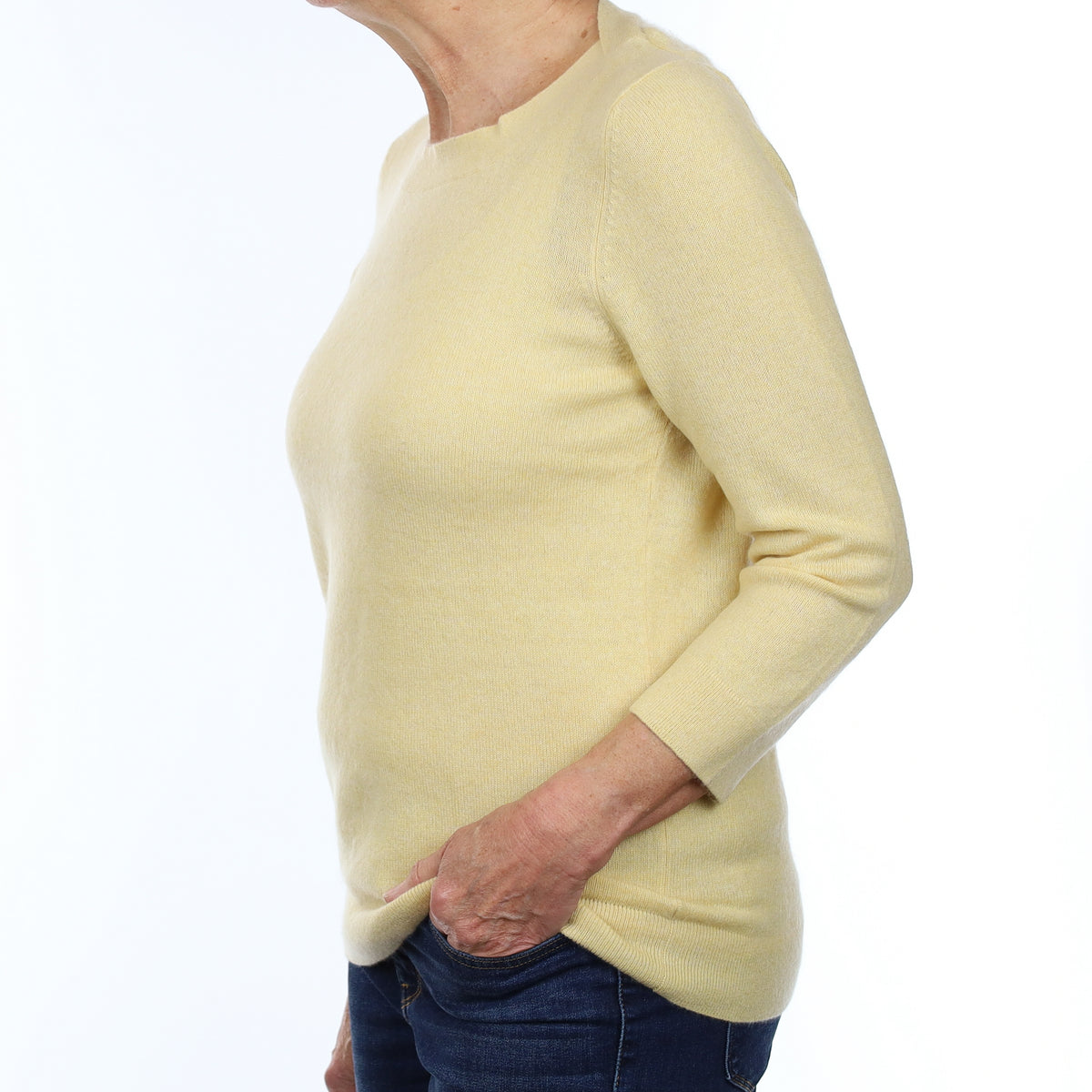 Primrose Yellow Cashmere Cross Over Scoop Neck Jumper Medium