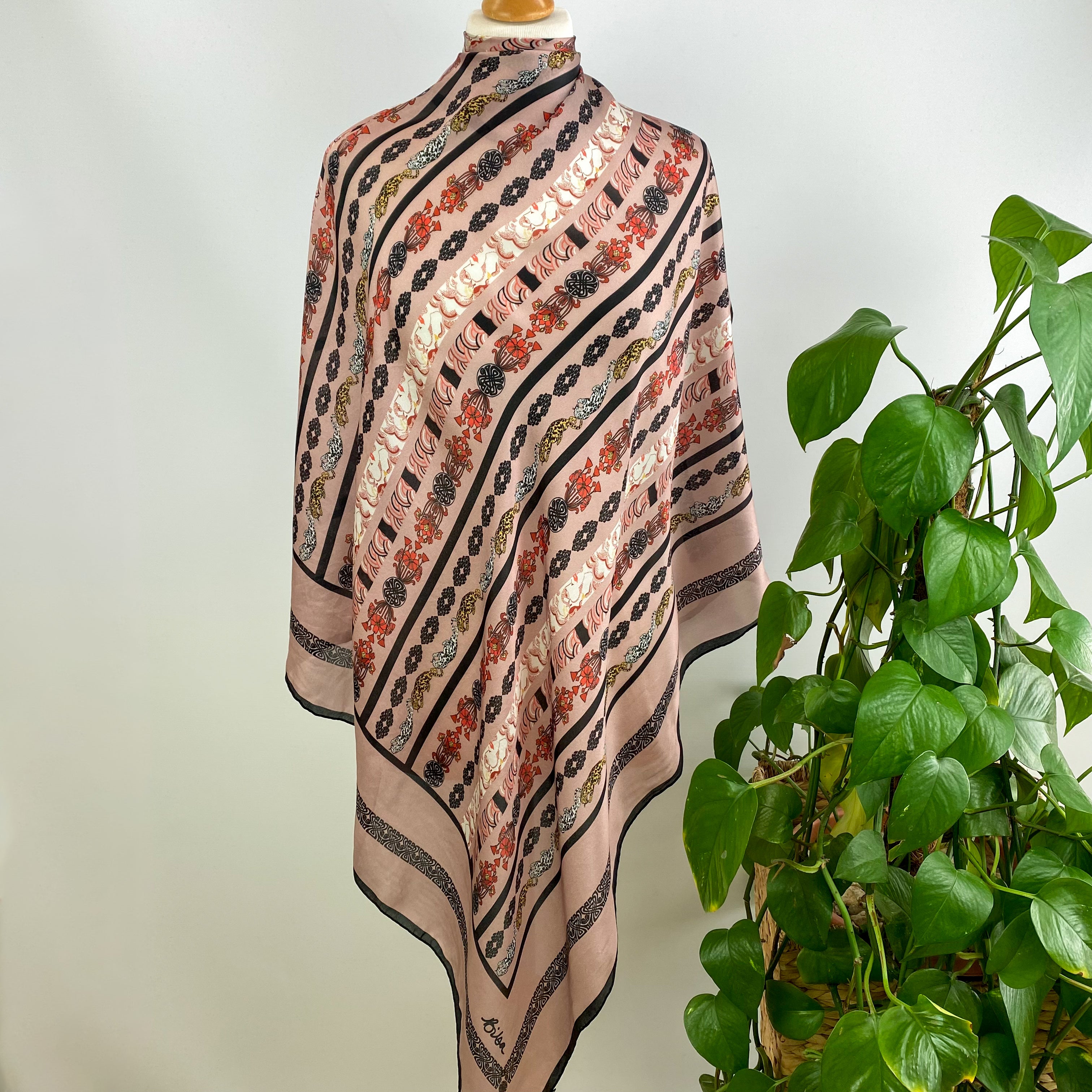 Abstract Striped Vintage Silk Scarf