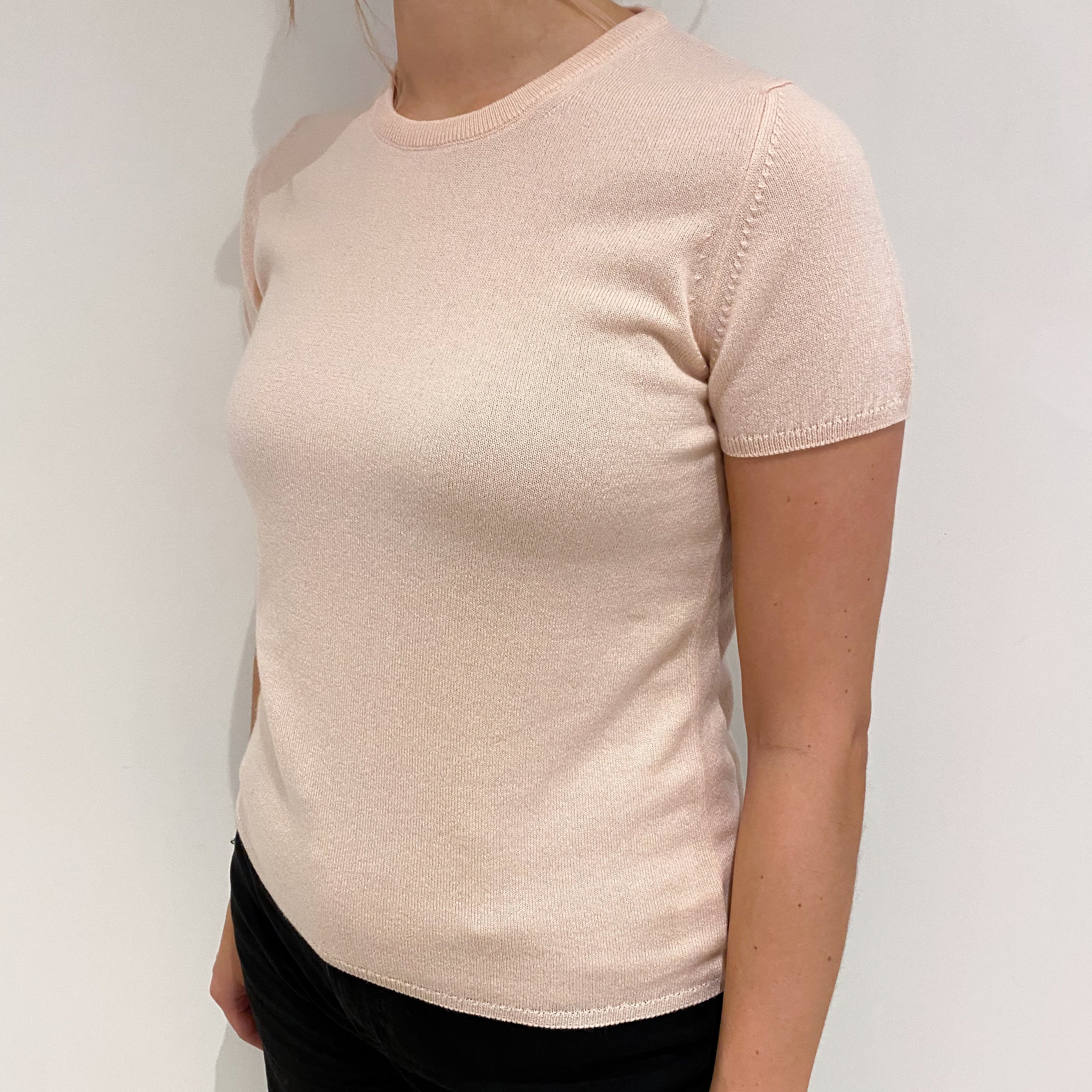 Brand New Scottish Shell Pink Short Sleeved Cashmere Crew Neck Jumper Small