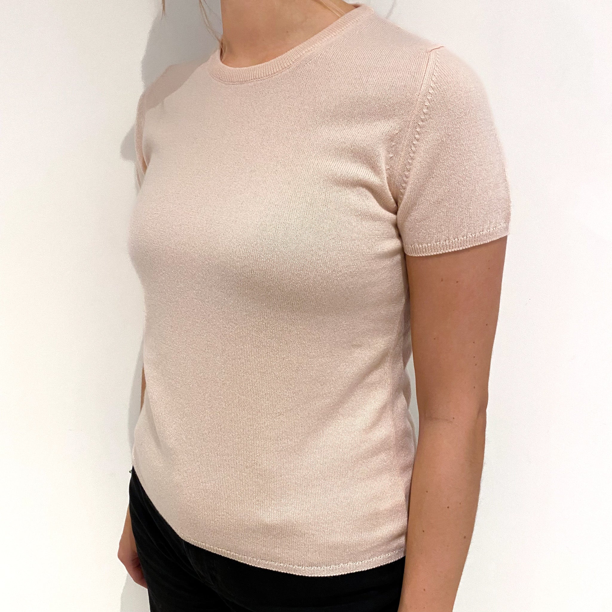 Brand New Scottish Shell Pink Short Sleeved Cashmere Crew Neck Jumper Small