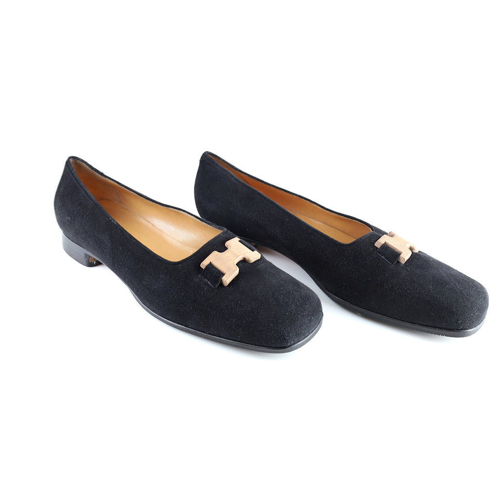 Hermès Black Leather Suede ‘H’ Shoes UK 6.5