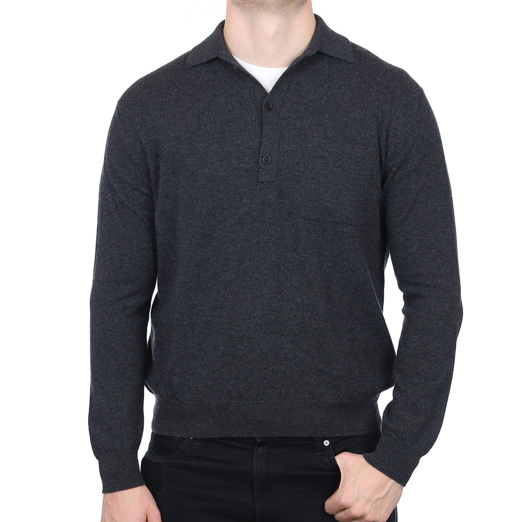 Men’s Brand New Scottish Charcoal Grey Cashmere Collared 1/4 Button Jumper XL