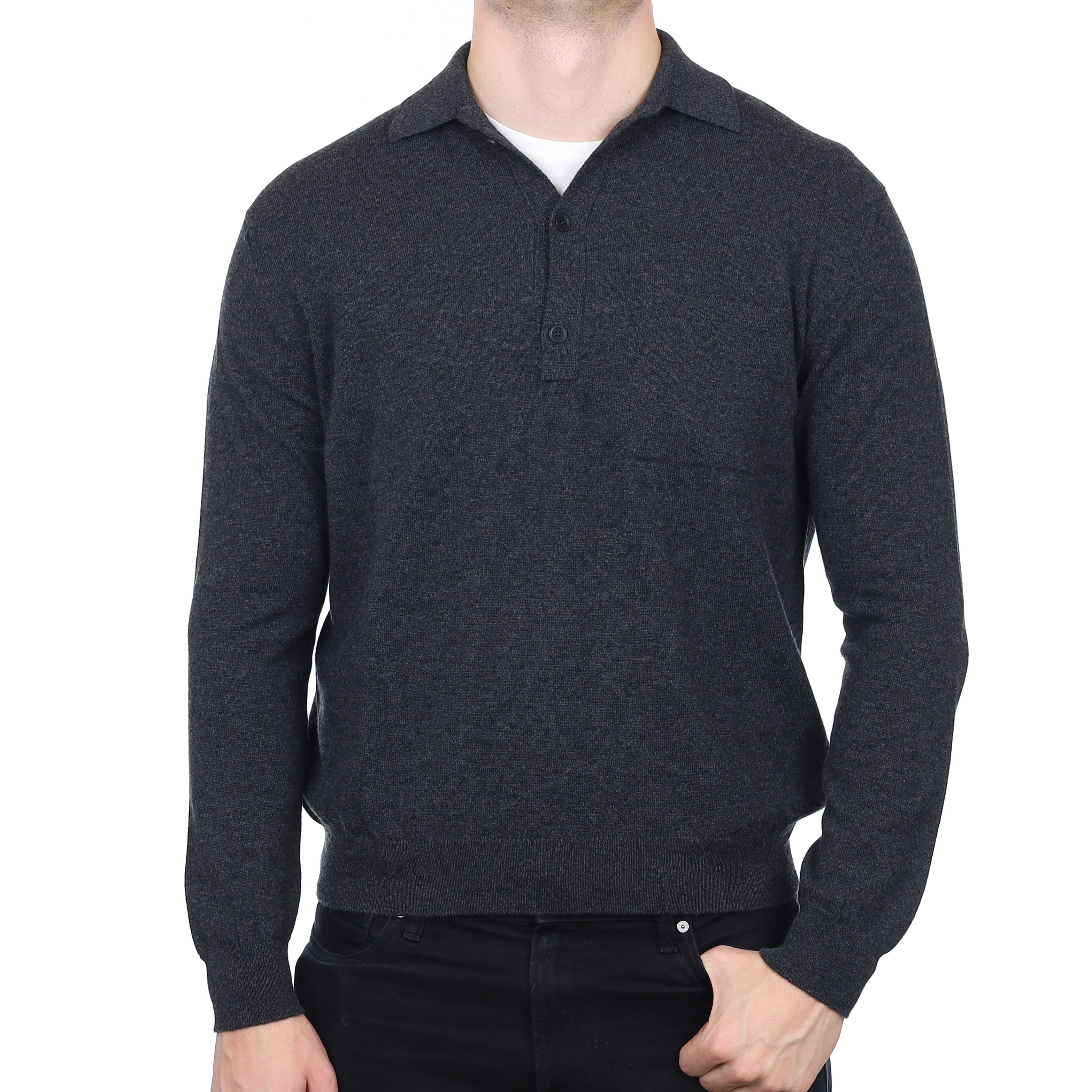 Men’s Brand New Scottish Charcoal Grey Cashmere Collared 1/4 Button Jumper XL