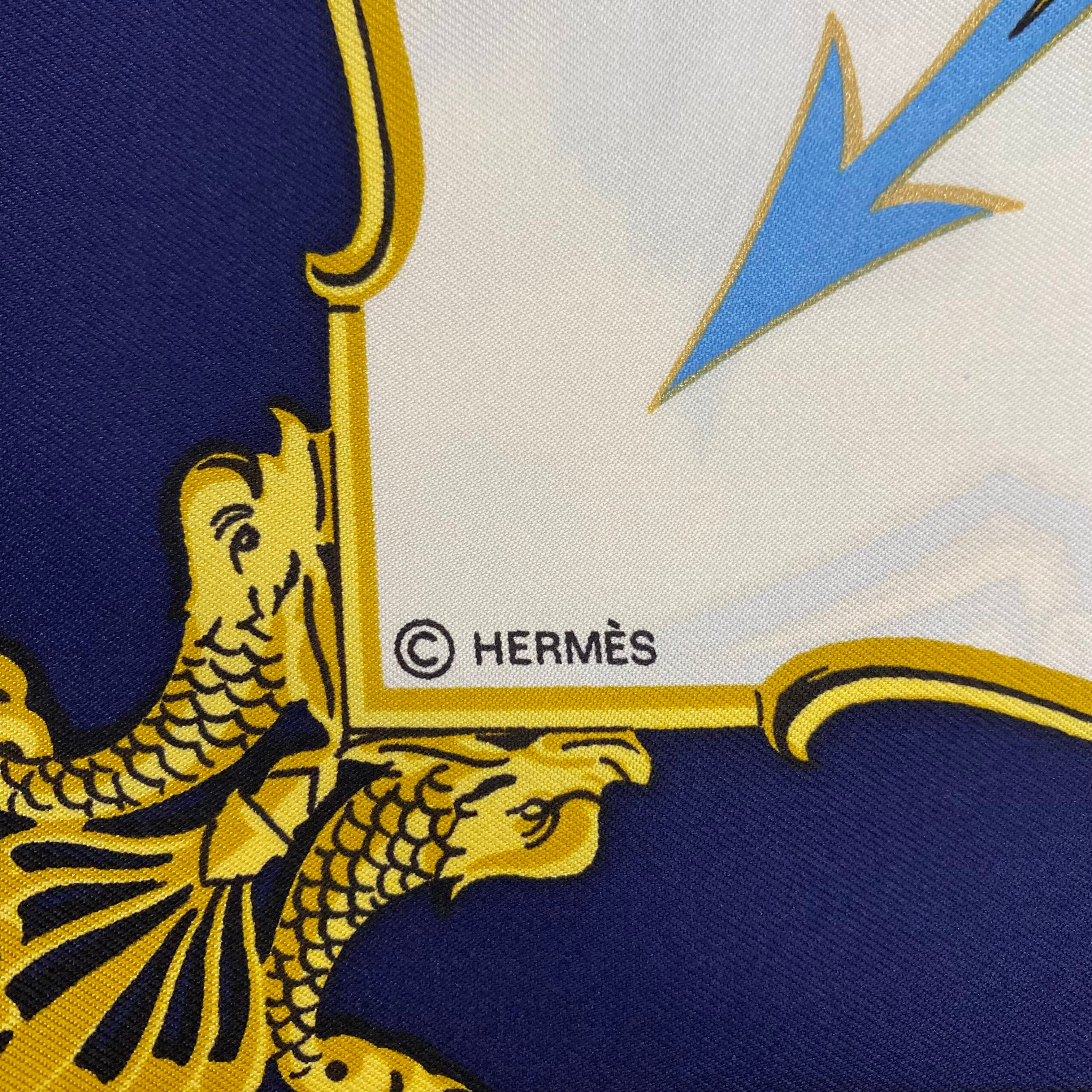 Brand New Boxed Hermès La Marine en Bois Boxed Silk Scarf