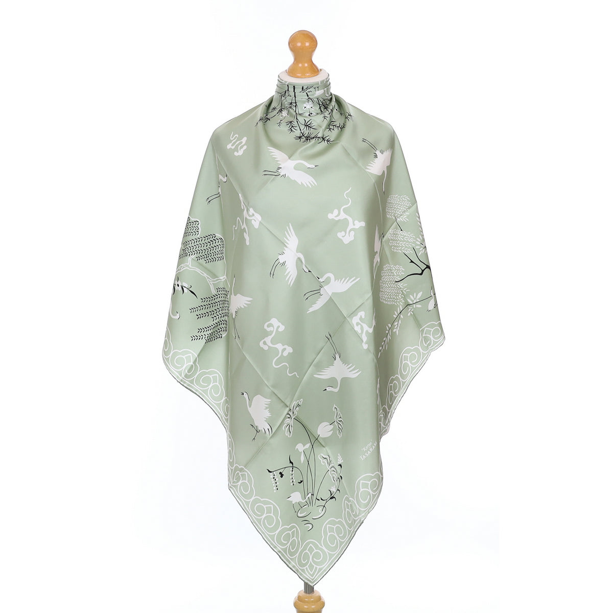 Brand New Green Bird Design Silk Scarf