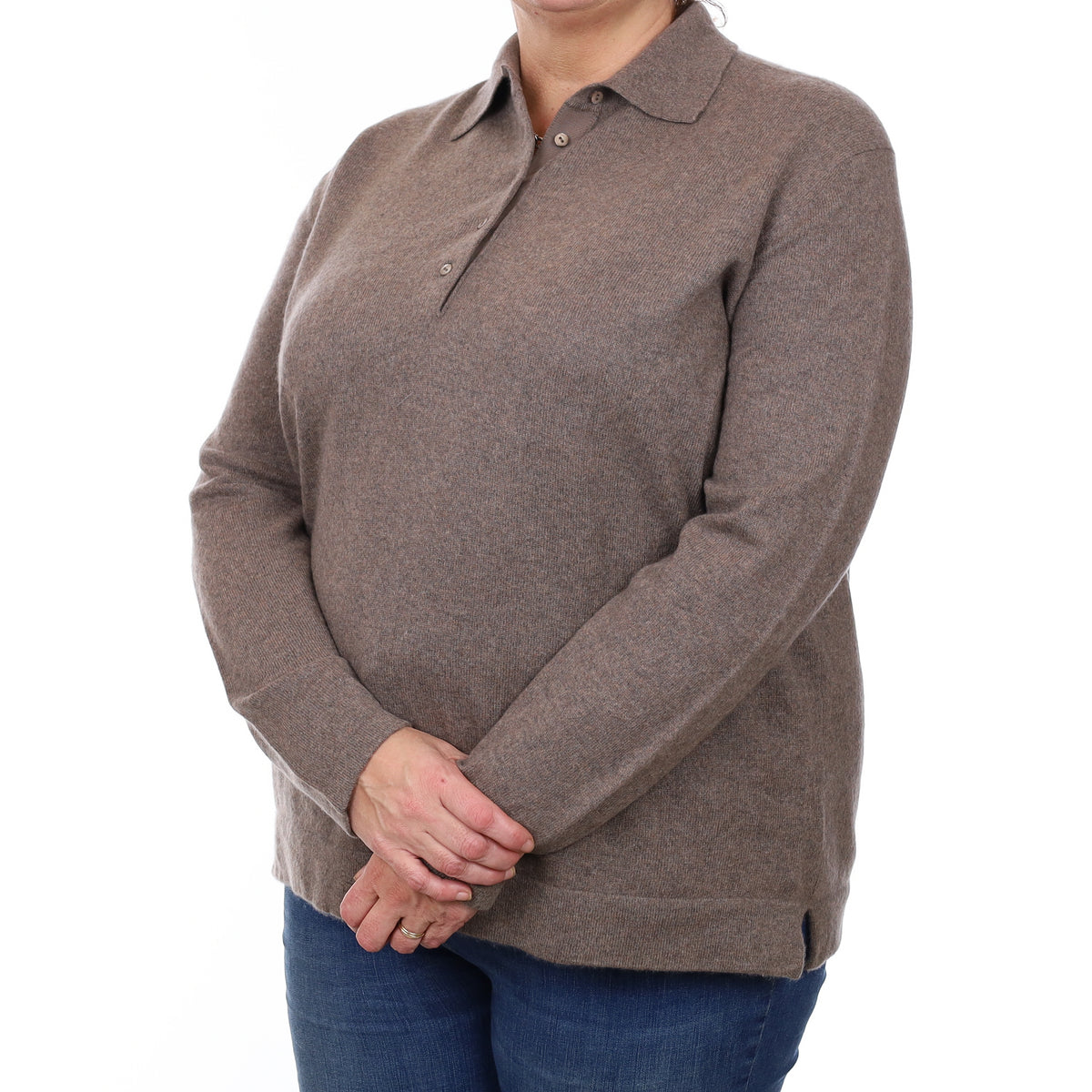 Mocha Brown Cashmere Collared 1/4 Button Jumper XXL