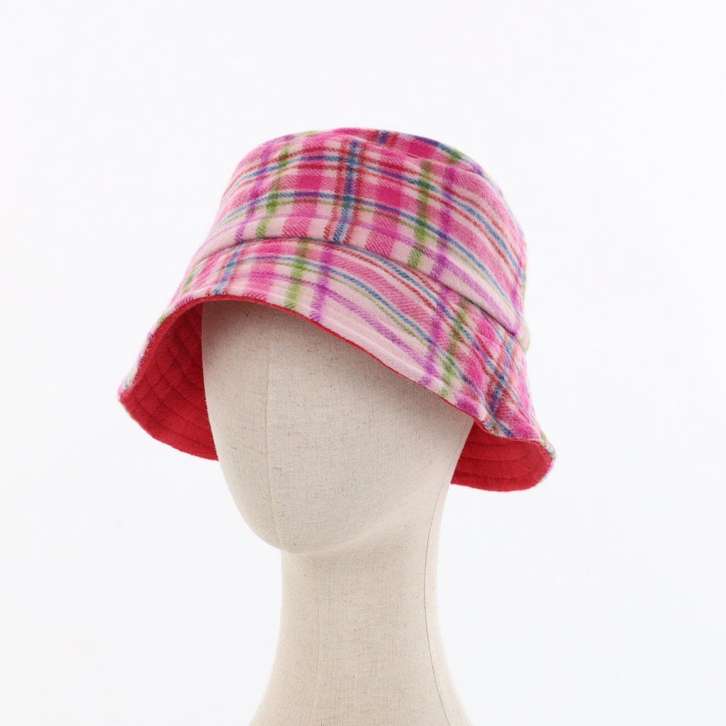 Unisex Magenta Check Reversible Cashmere Bucket Hat Men’s - M Women’s - L