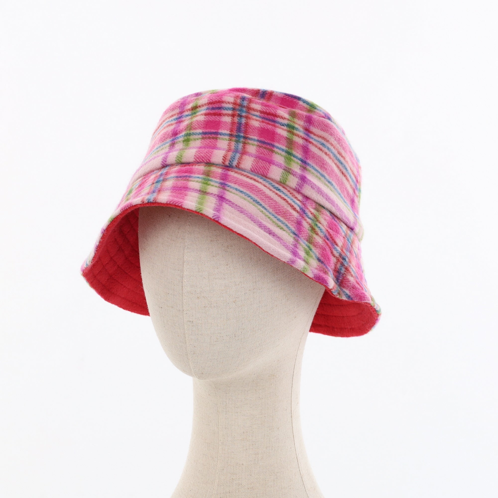 Unisex Magenta Check Reversible Cashmere Bucket Hat Men’s - M Women’s - L