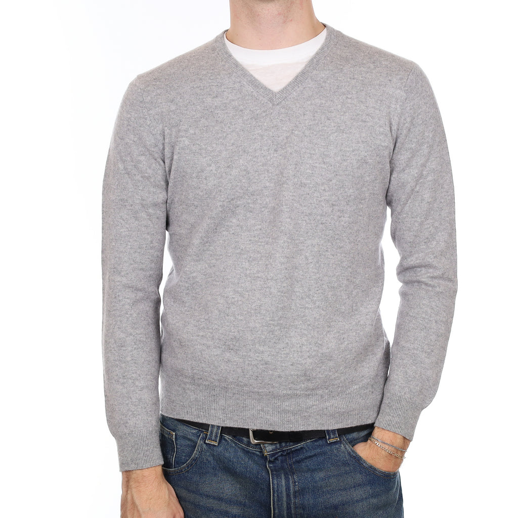 Men’s Smoke Grey Cashmere V Neck Jumper Medium