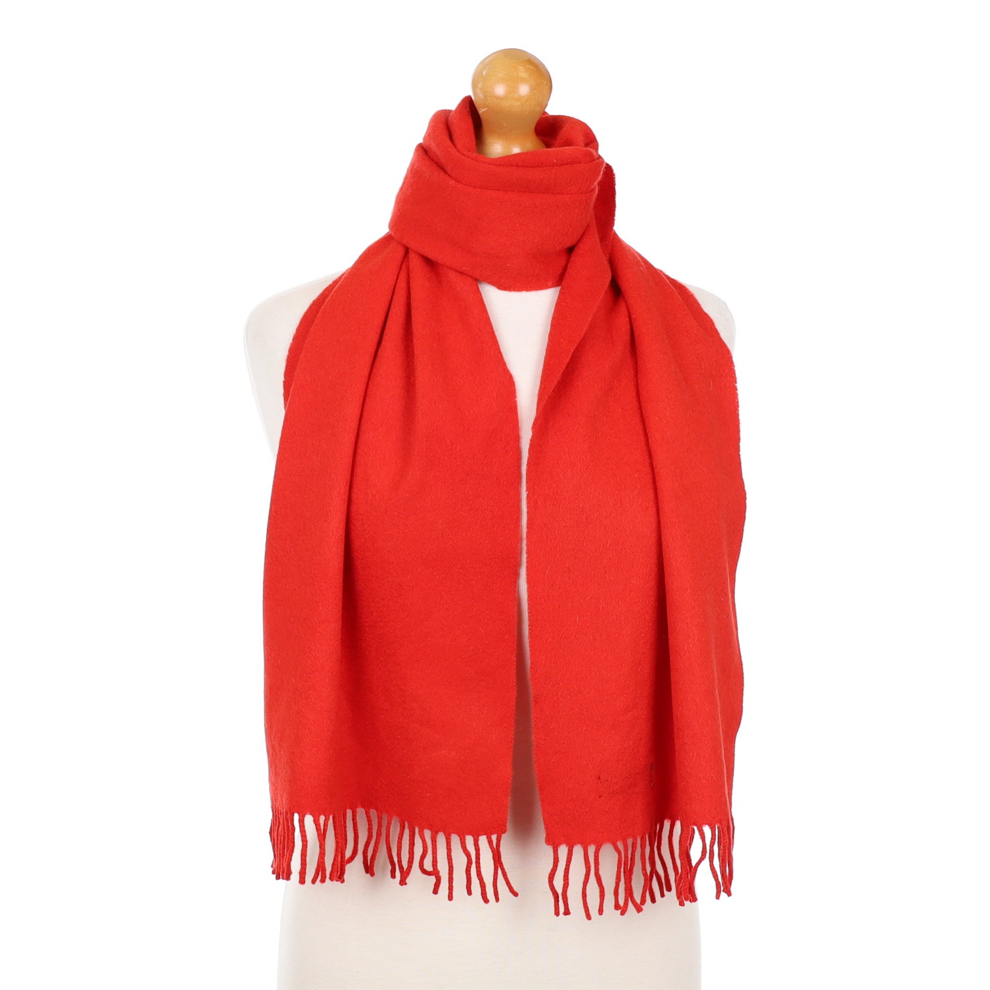 English Tomato Red Cashmere Fringed Woven Scarf