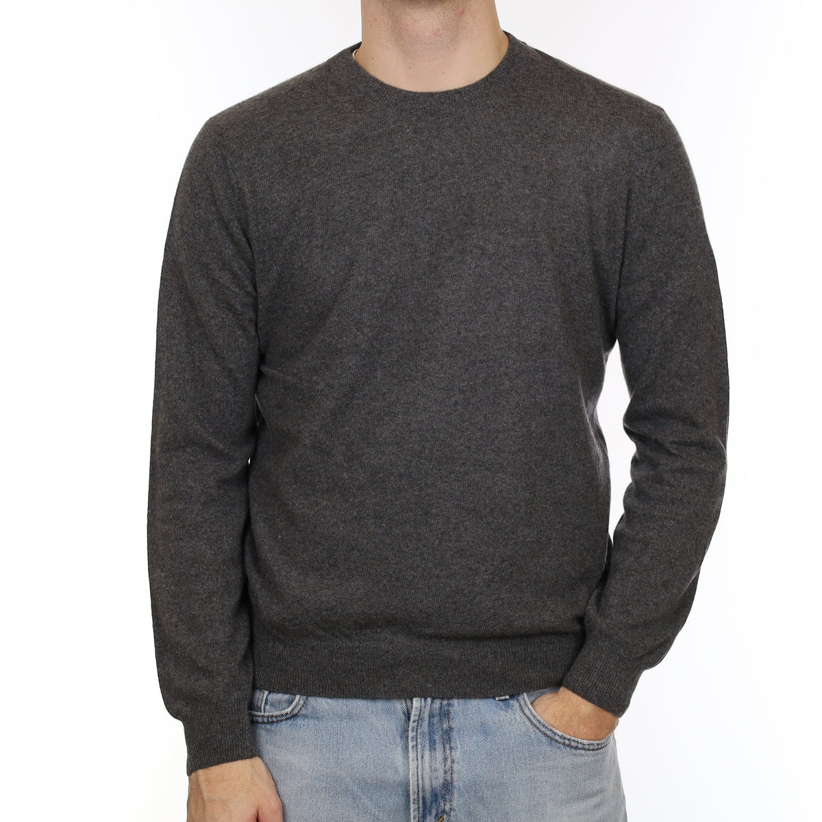 Men's Italian Slate Grey Cashmere Crew Neck Jumper Medium