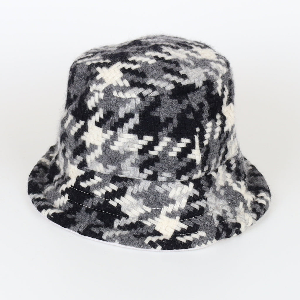 Grey Textured Knit Reversible Cashmere Bucket Hat Medium
