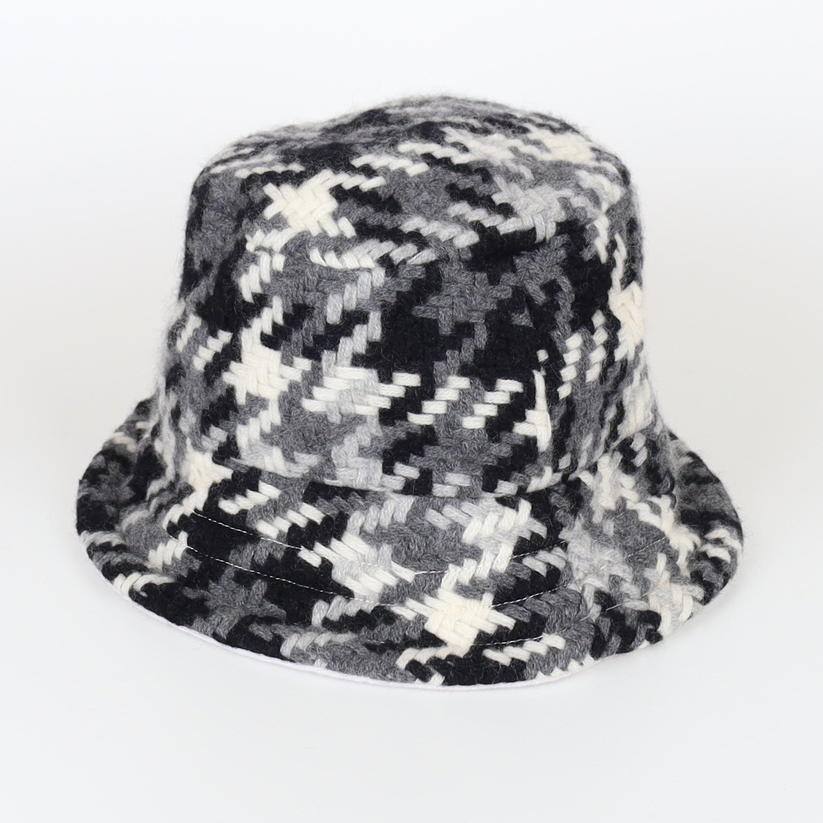 Grey Textured Knit Reversible Cashmere Bucket Hat Medium