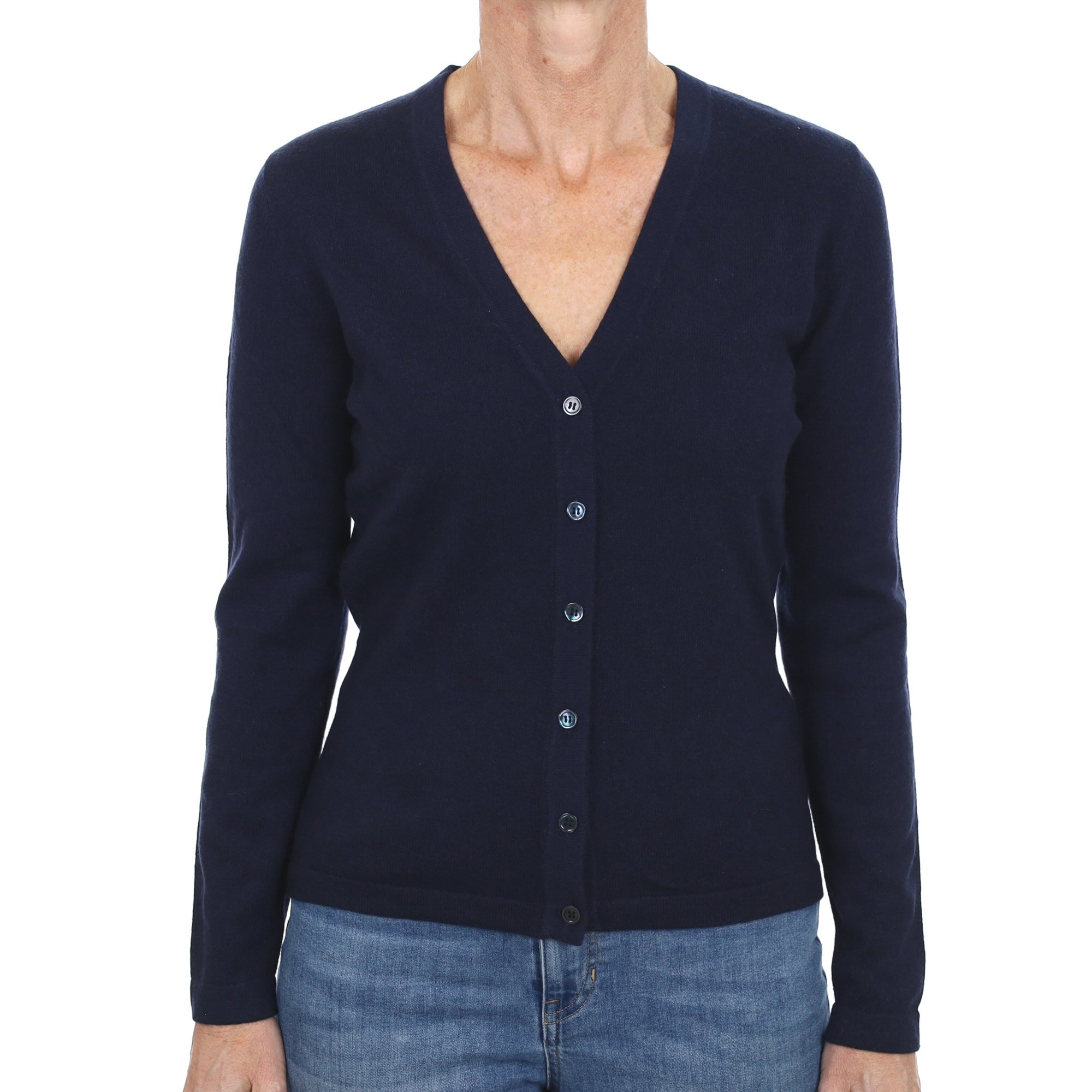 Navy Blue Cashmere V Neck Cardigan Small