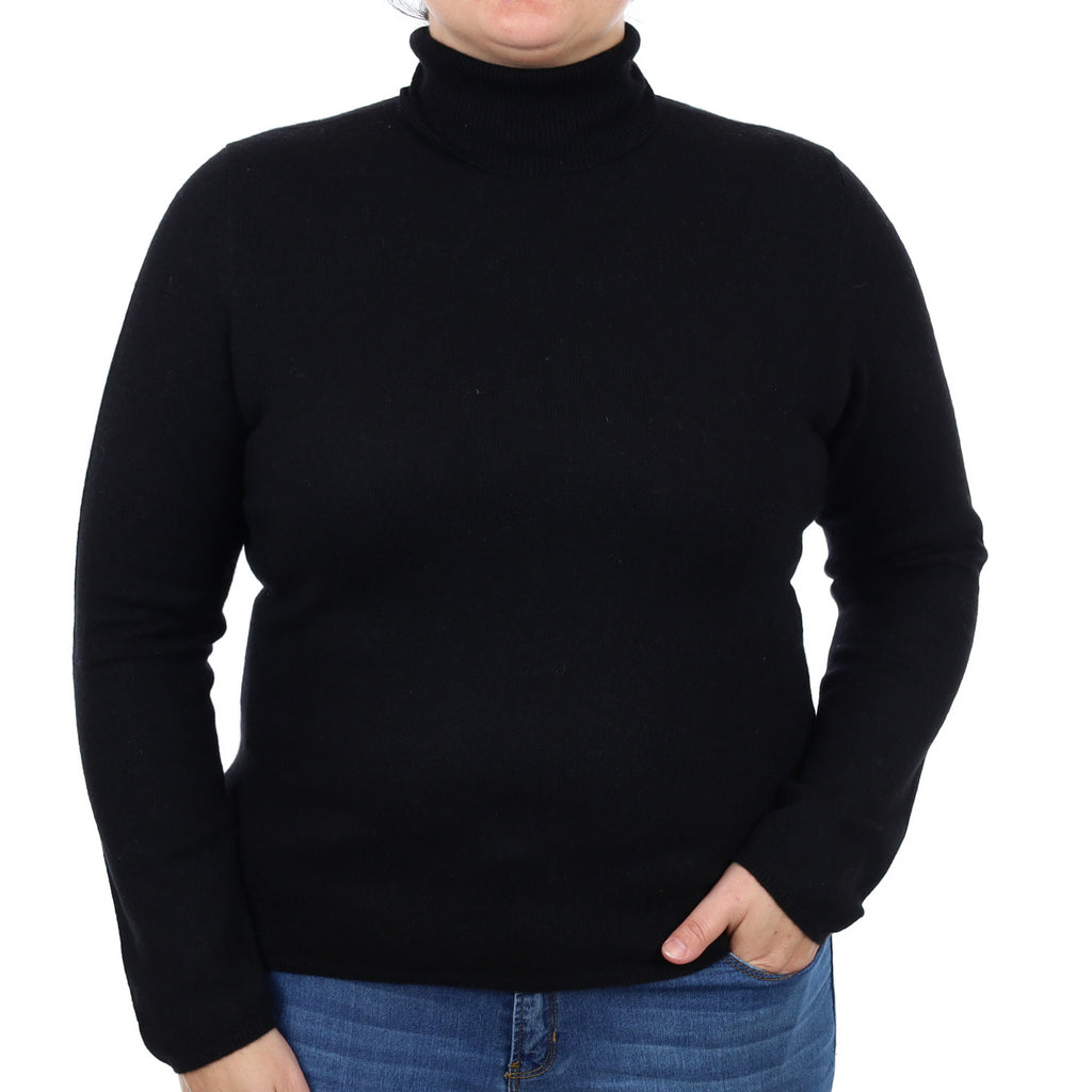 Black Cashmere Polo Neck Jumper Large